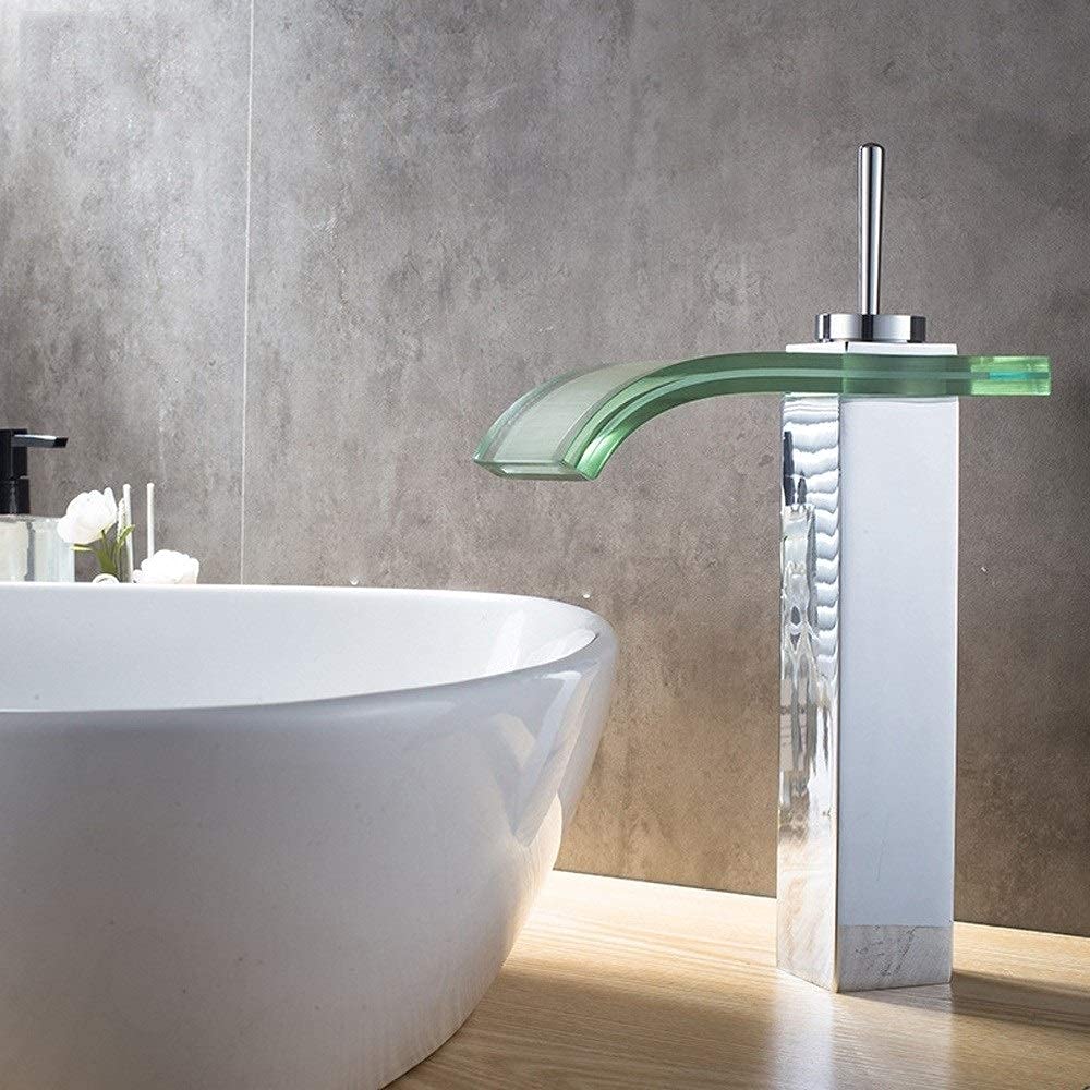 Grifo de Cascada Monomando, Fregadero frío y Caliente, Grifo de Agua mezcladora, instalación en Cubierta, Cocina, sin Fugas, Grifo de Agua sin Ruido, Vidrio galvanizado, Recipiente Decorativo para