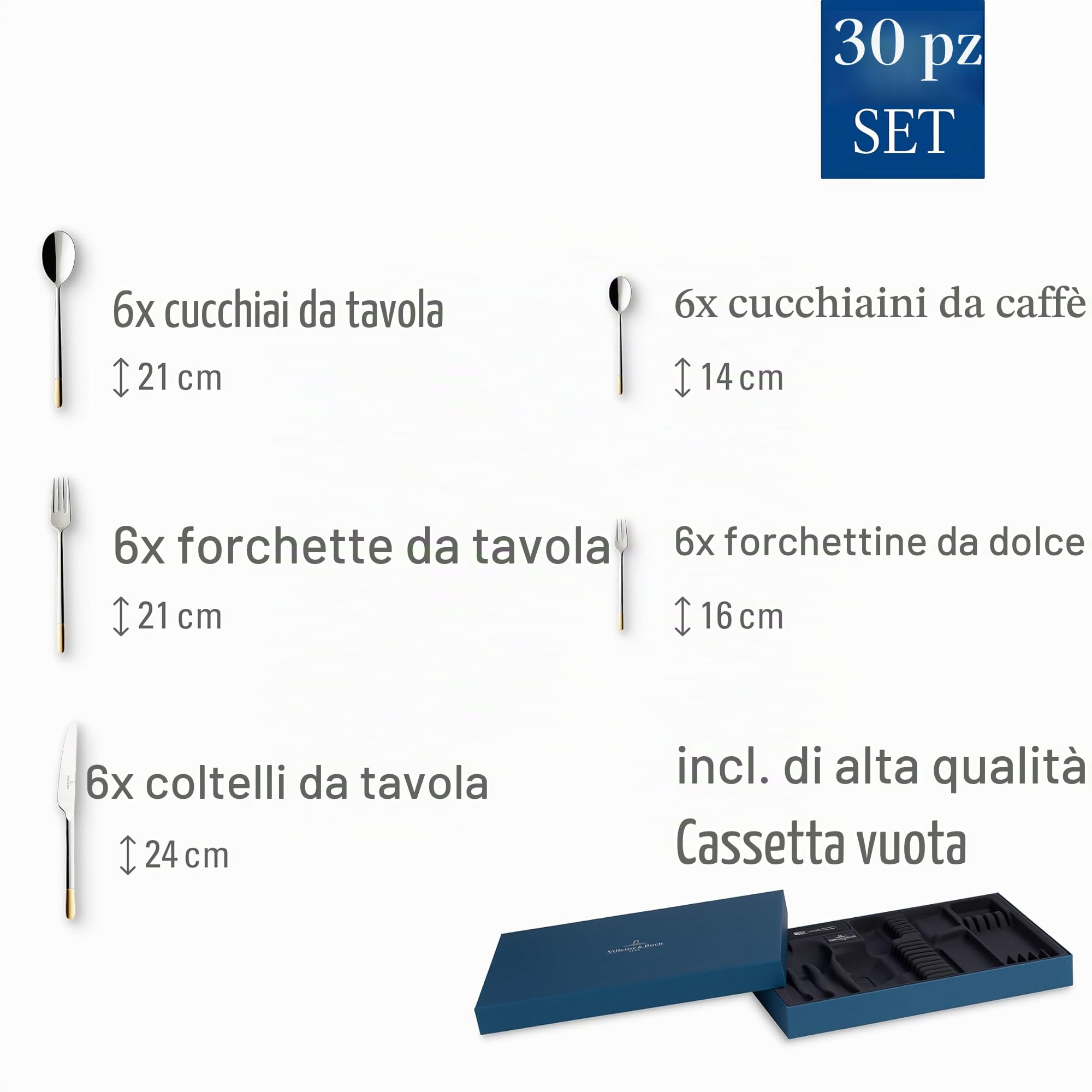 Villeroy & Boch - Ella Servizio Tavola 30 Pezzi, Lavabile in Lavastoviglie, Set di Posate, 6 Persone, Acciaio Inossidabile