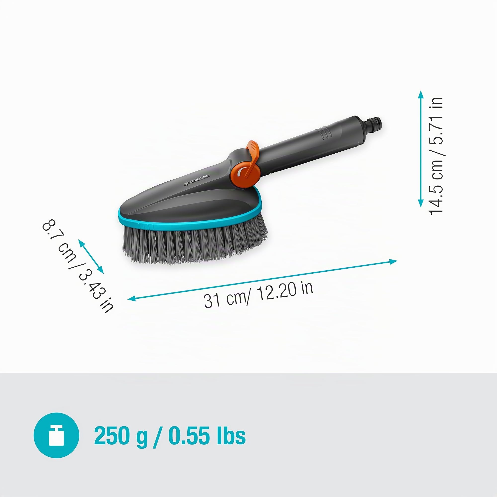 Gardena Cleansystem Cepillo de Mano M Suave: Cepillo de Limpieza con conexión de Manguera, Plano, Superficies pequeñas y delicadas, práctico manejo con una Sola Mano, Ajuste del Agua (18842-20)