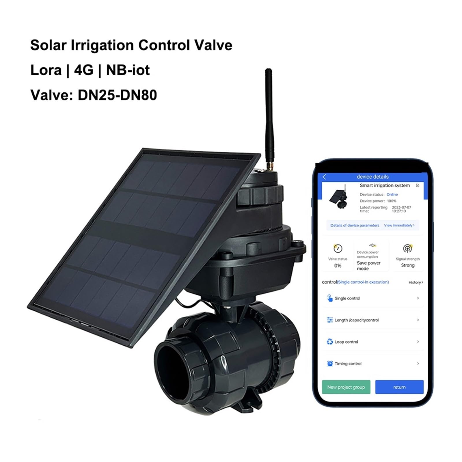 Système d'irrigation solaire intelligent 4G, synchronisation d'arrosage, contrôleur de Valve d'arrosage de jardin agricole, Valve de contrôle d'irrigation goutte à goutte ( Size : DN32 , Color : With