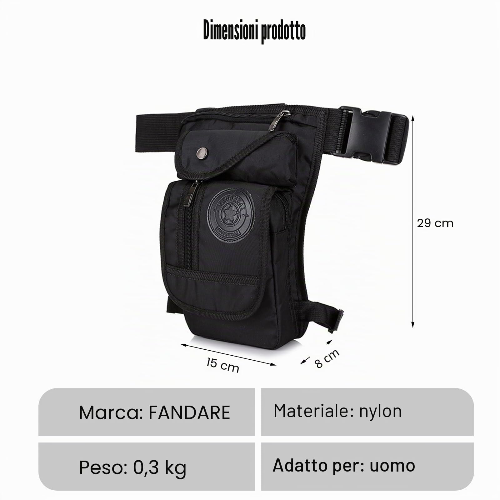 FANDARE Tactical Drop Leg Bag per Uomo Zaino Monospalla Moto Coscia Marsupio Sportivo Borsello Borsa a Spalla Borse a tracolla Zainetto per lavoro Viaggio Ciclismo Sling BagNero