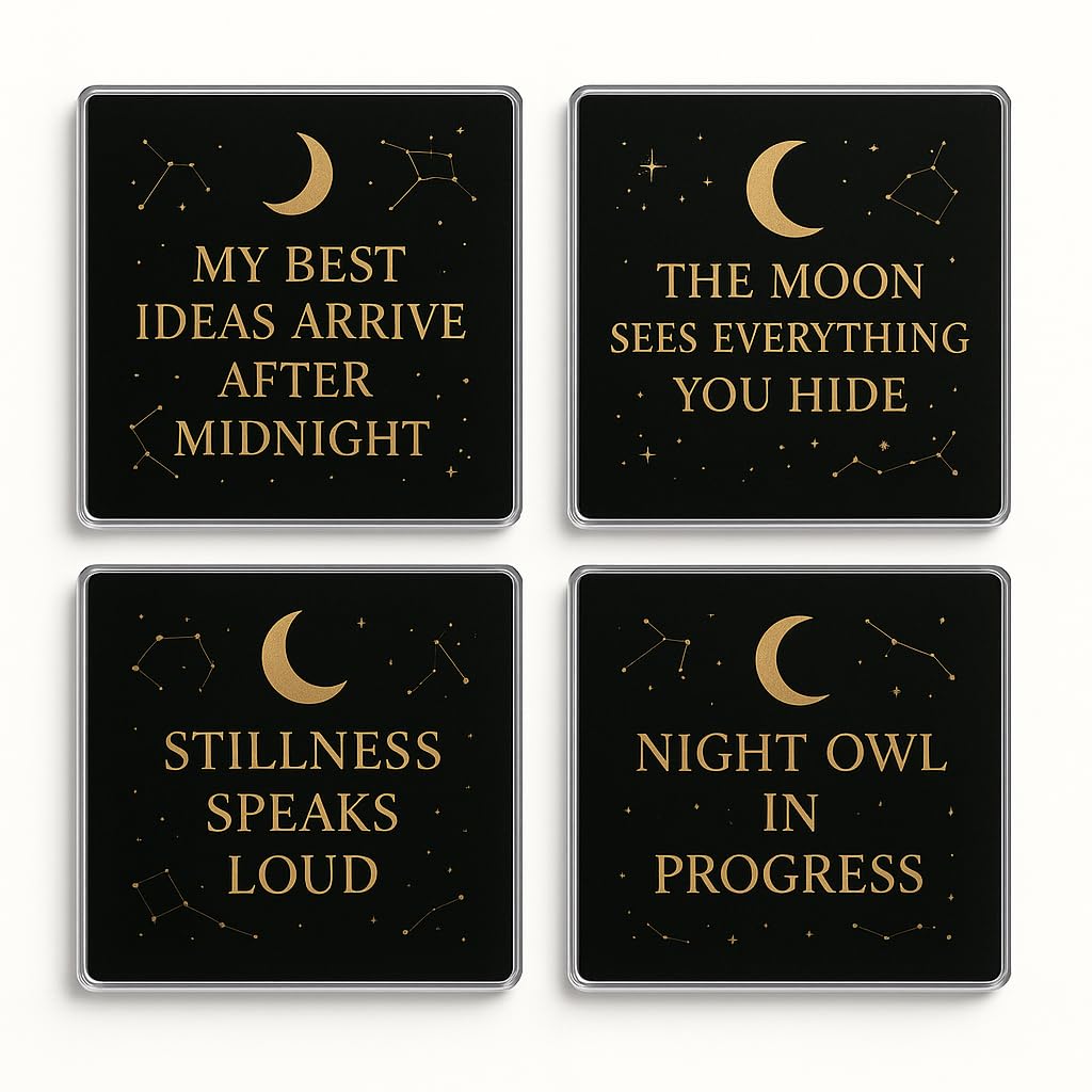 The Plum Penguin Celestial Whispers Acrylic Coaster Gift Set Of 4 With Design - Dreamy Night-Inspiration For Teens & Tweens Bedroom Decor