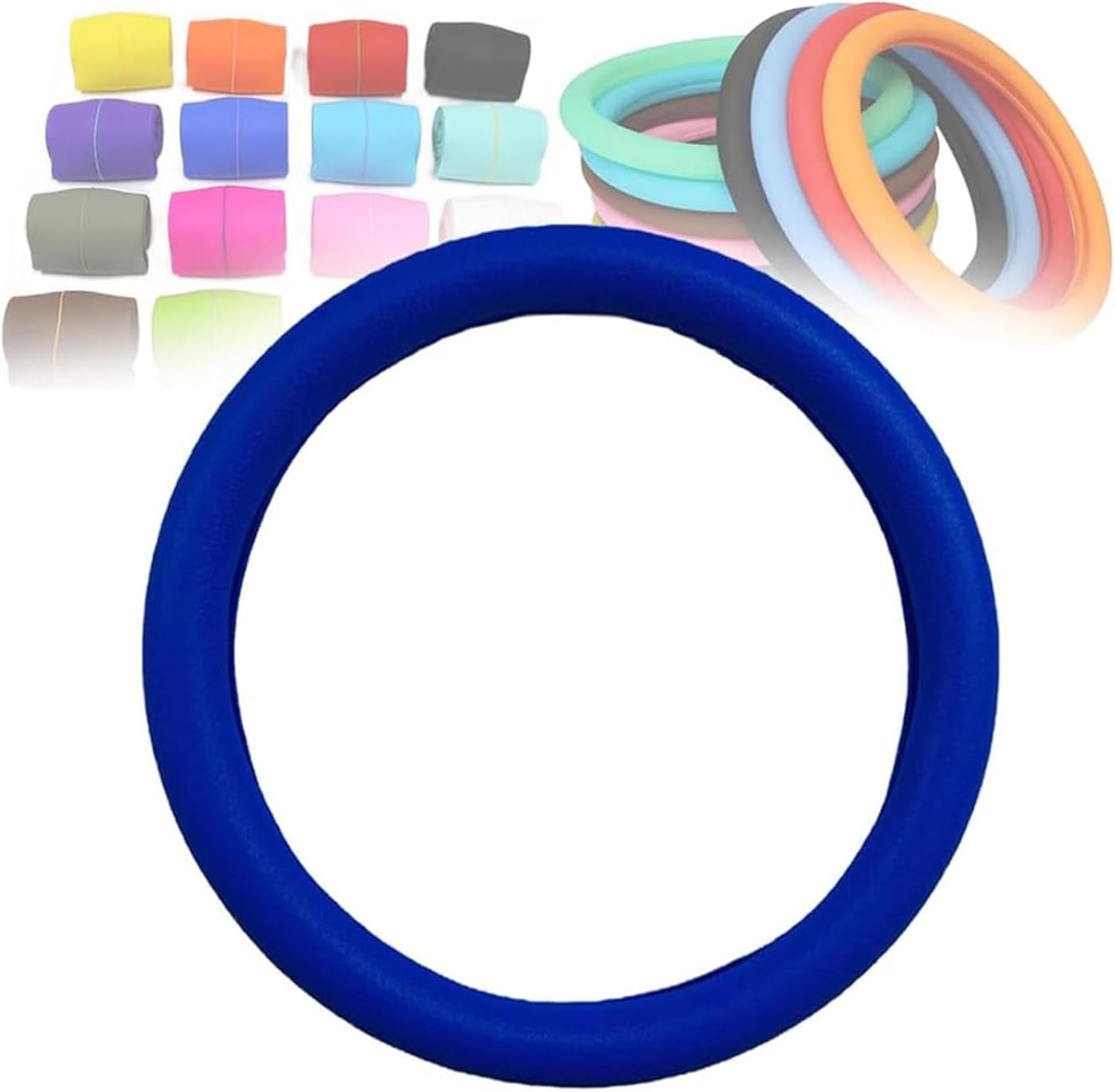 Car Steering Wheel Protective Cover, Cool Non-Slip Silicone Universal Car Protector, Easy Install, Anti-Slip Design, Universal Fit for Most Cars (Dark Blue)