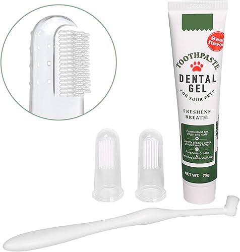 Miniatura 3 de Kit de cepillado de dientes para mascotas, cepillo de dientes para dedos de perro, cepillo de dientes de 360° y pasta de dientes con sabor a carne