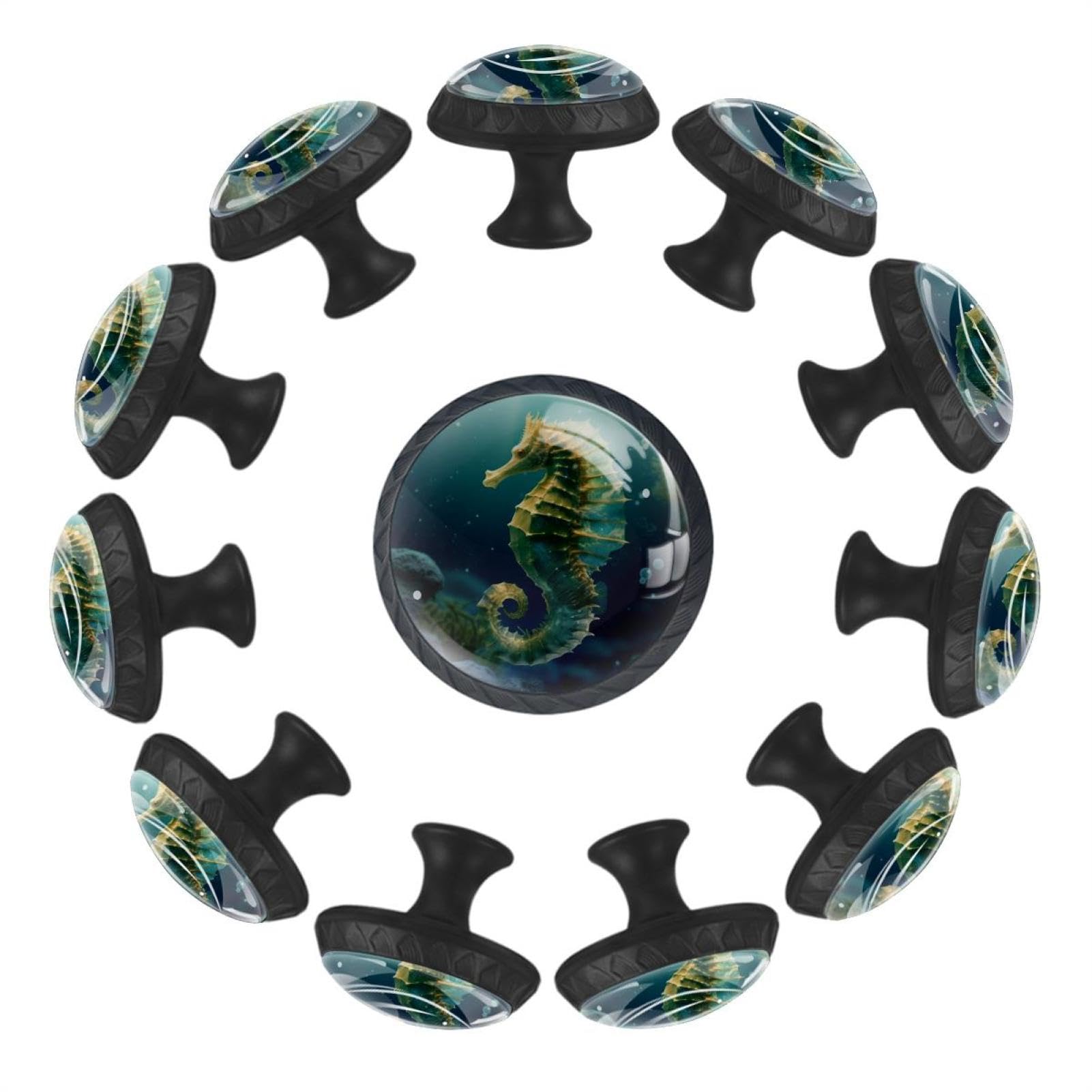 Boutons de tiroir hippocampe en verre transparent Blue Seaworld lot de 12 pièces pour meuble