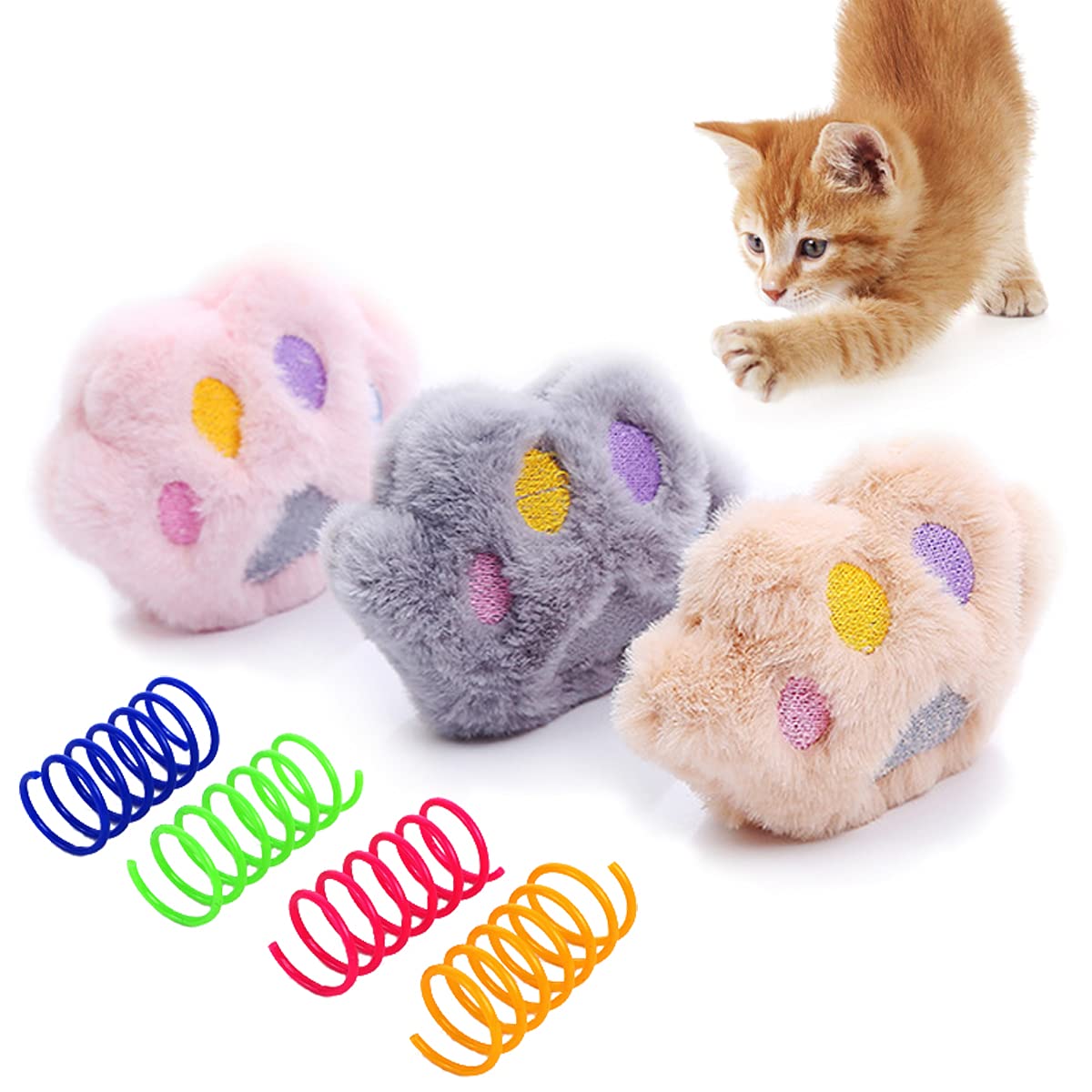 MAIYUCat Catnip Toys (7 Pack) - 3 PCS Cat Paws Interactive Stuffed Cat Toys Cat Teething Chew Toy - 4 PCS Plastic Spring Toys for Cats Kitten