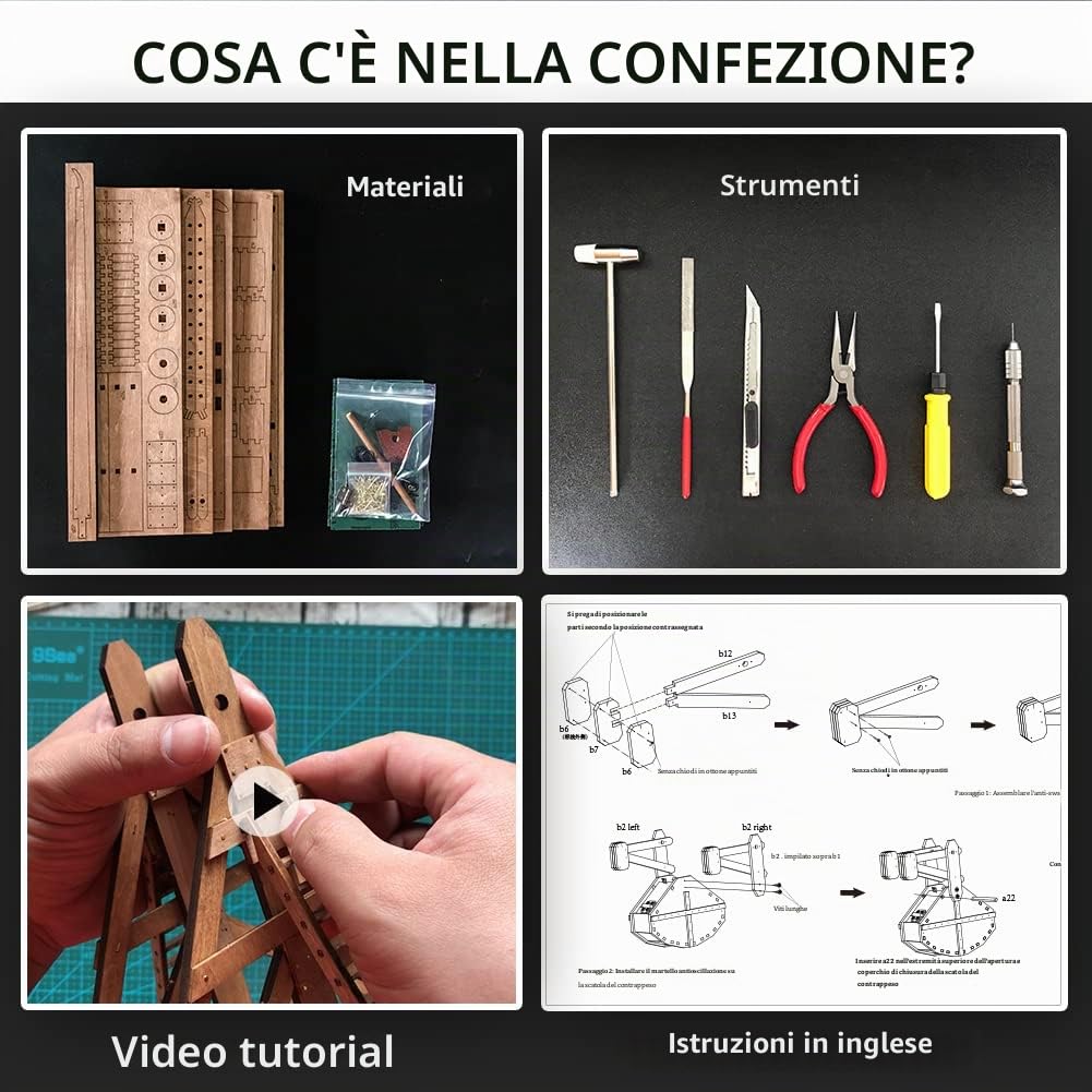 Il MINI Contrappeso Trabucco Europa Medievale Assedio Carro Catapulta Armi Puzzle 3D in Legno Fai da Te Kit Modello per Adulti Progetti STEM Giocattoli Regalo per Ragazzi/Ragazze