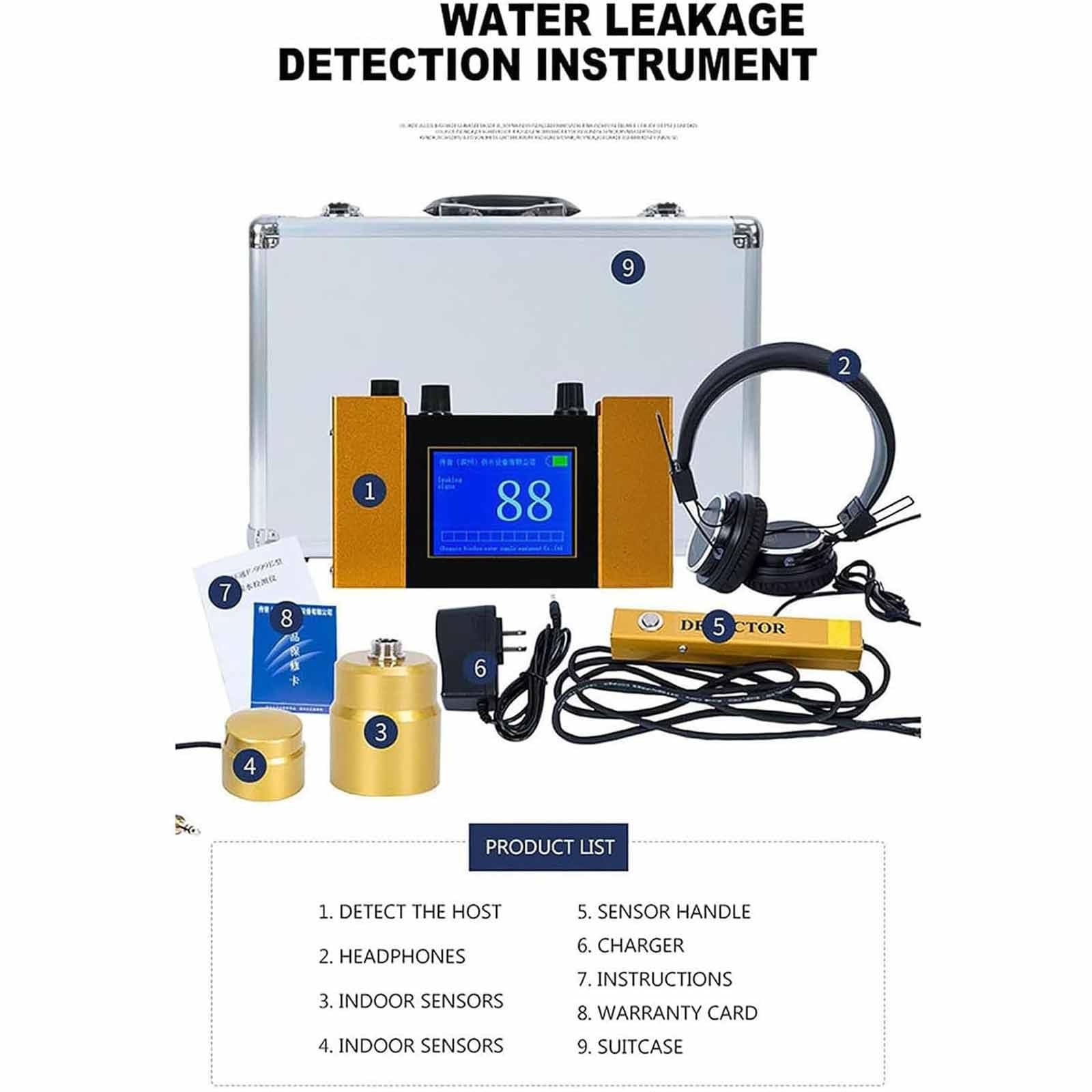 Detector Fugas Agua En Tuberías Subterráneas, Sensor Geófono De Fugas Agua para Uso Doméstico Y Exterior, Profundidad De Detección De 3 Metros, Sensor De Fugas con Auriculares