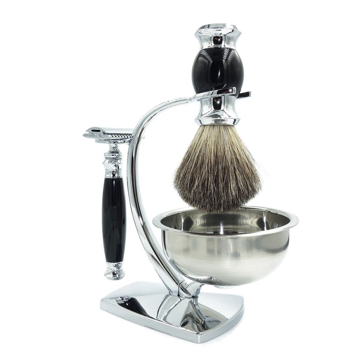 Soporte de maquinilla de afeitar práctico de lujo para cepillos de afeitar, juego de regalo de doble filo para hombre, cuenco de jabón de tejón para cepillo de pelo de tejón, kit de afeitado