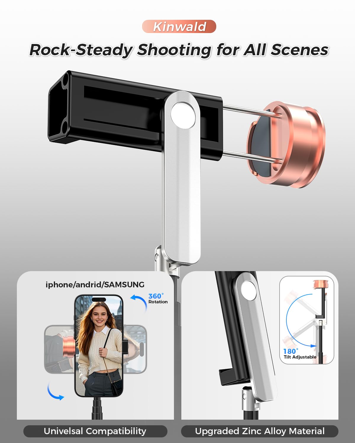 Selfie Stick Tripod for iPhone & Android, Portable Phone Tripod Stand with Bluetooth Remote, One-Click Open, Compact & Lightweight, All-in-1 for Vlog/Travel/Photography (Black)