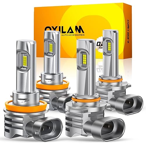OXILAM H11 9005 Light Bulbs Combo, 320000lm 400% Brighter 6500K Cool White Light, 1:1 Size H11/H9/H8 9005/HB3 Fog DRL Light Halogen Replacement, Pack of 4