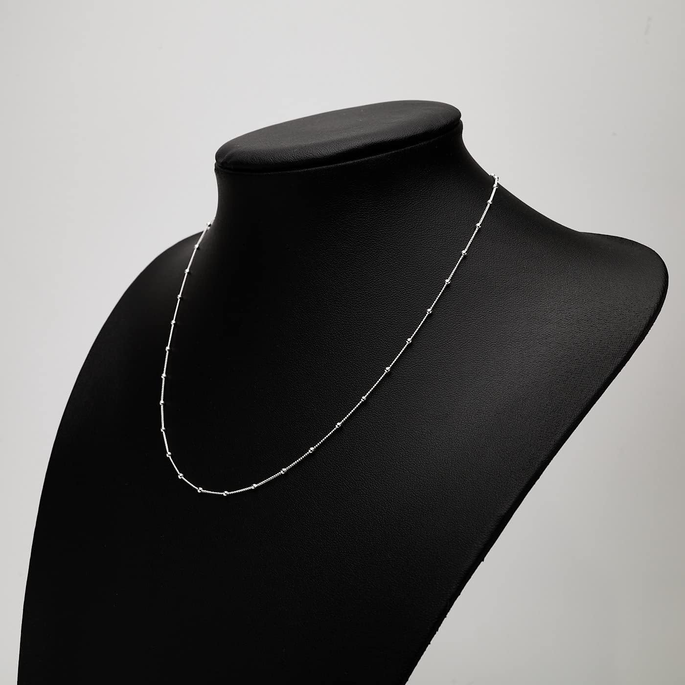 Women's Silver Necklace - 925 Sterling Silver Small Chain Beaded Necklace Layered Stacking Curb Chain Necklace for Women Ladies 16" 18" 19" 20" 21" 22" 24" In