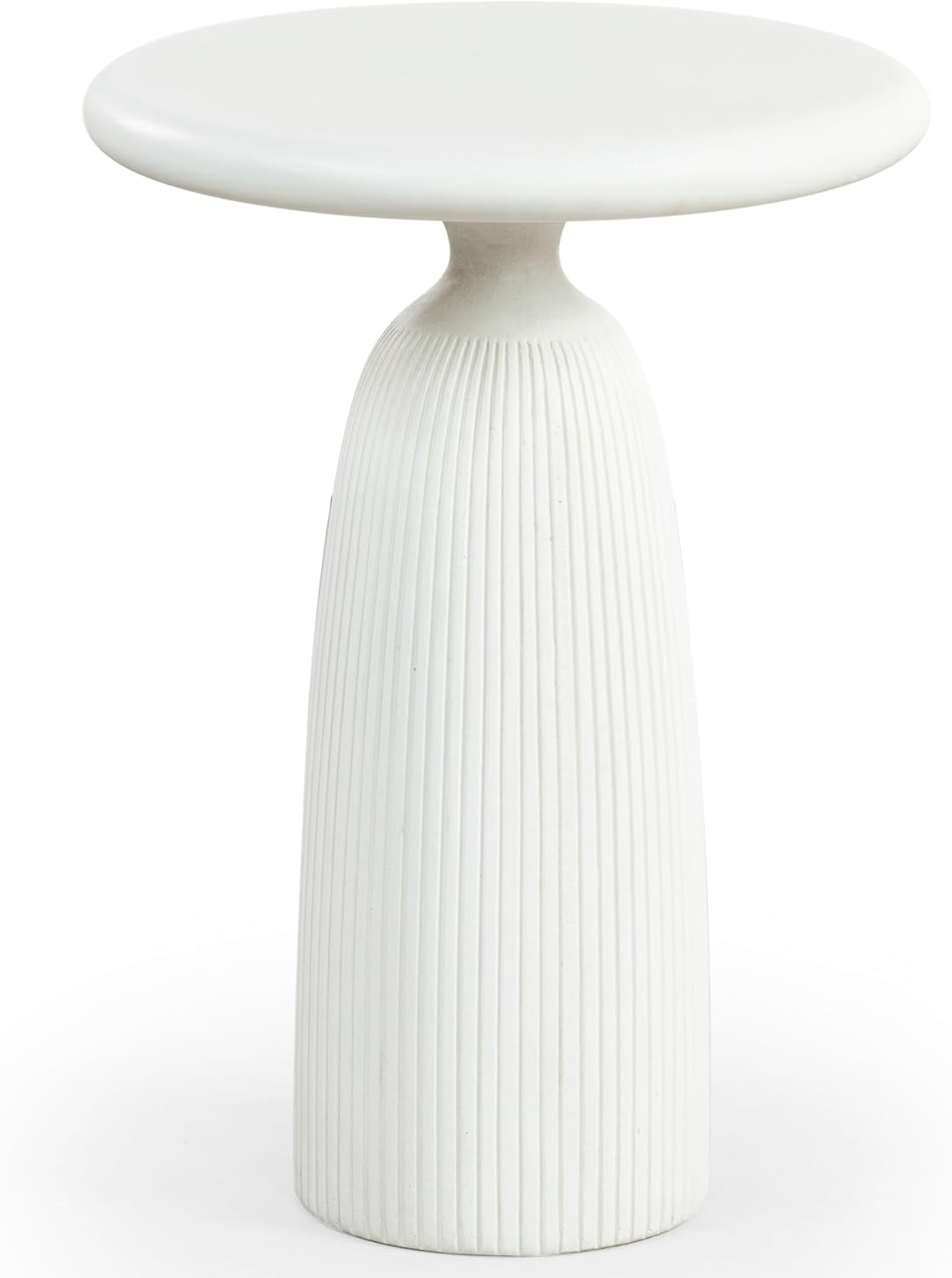 SAFAVIEH Couture Collection - Oskar Ivory Concrete Accent Table, Round Modern Side Table, Sculptural Ribbed Design (SFV2604B)