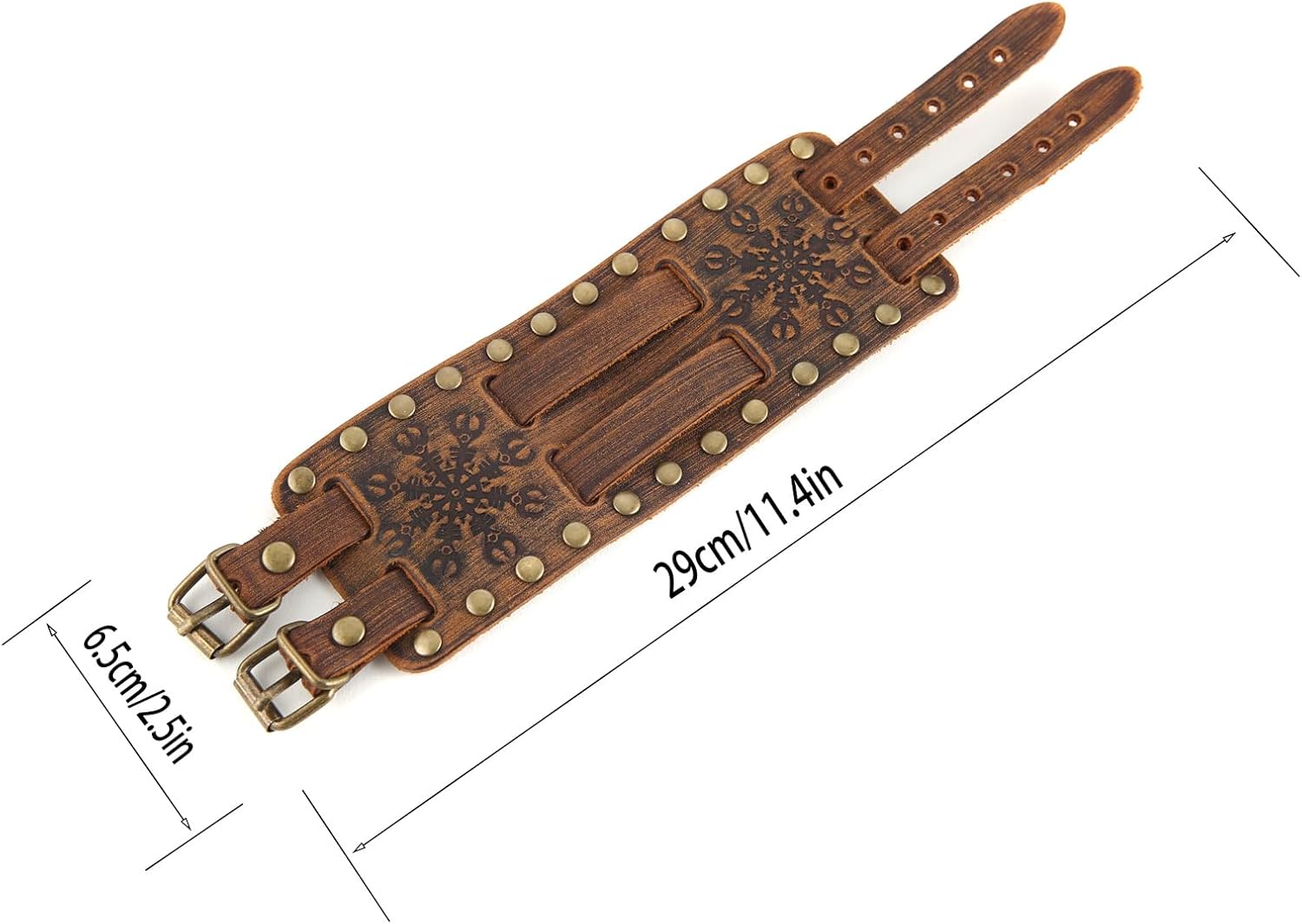 STWTR Men's Wide Cuff Wristband Punk Rock Motorbike Wide Belt Leather Bracelet - Image 4