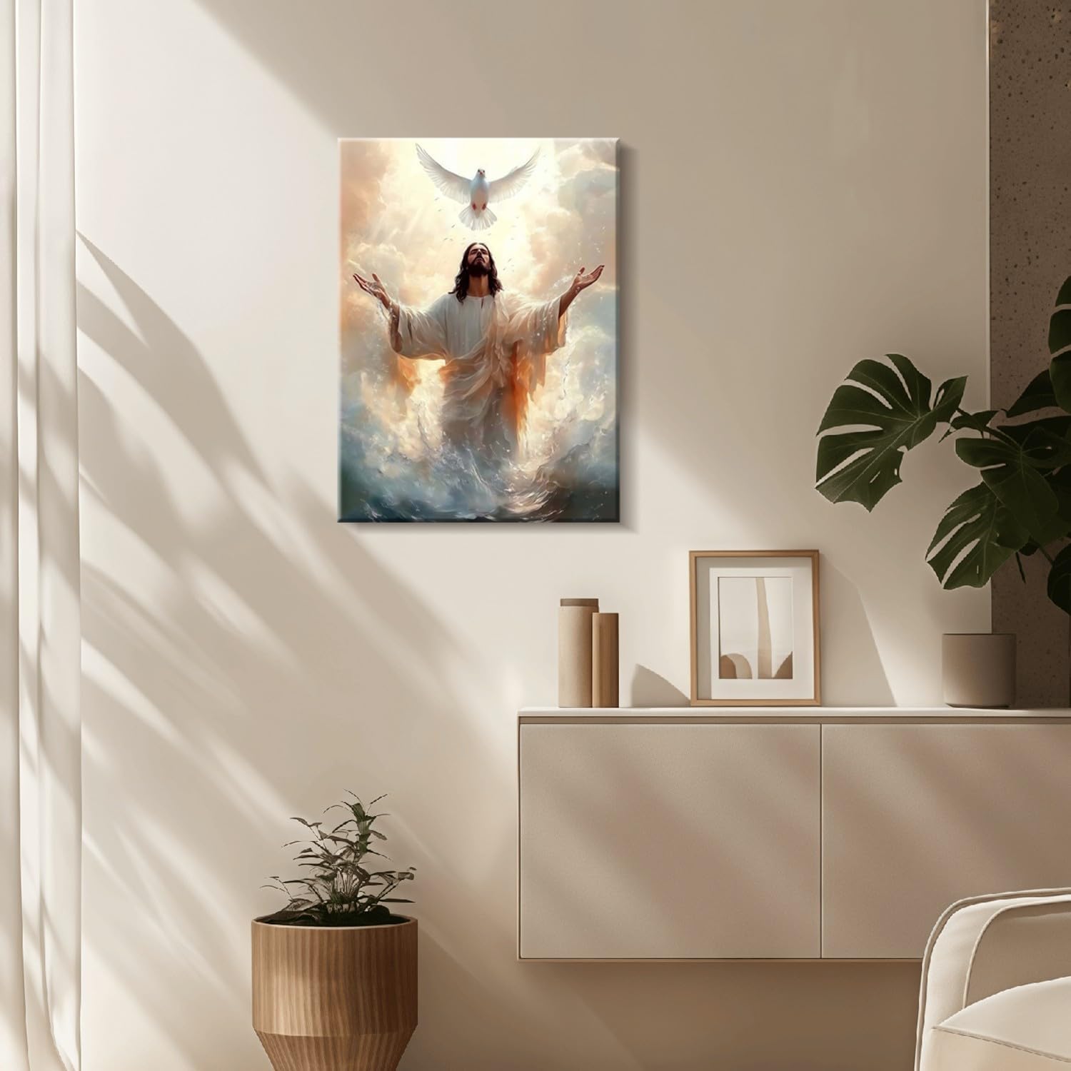 Framed Jesus Canvas Wall Art White Dove and Jesus Wall Decor Picture Christian Poster Painting Decoration Unique Print Wall Decor Living Room Bedroom Church Decor 12x16 Inch Ready to Hang - Image 6