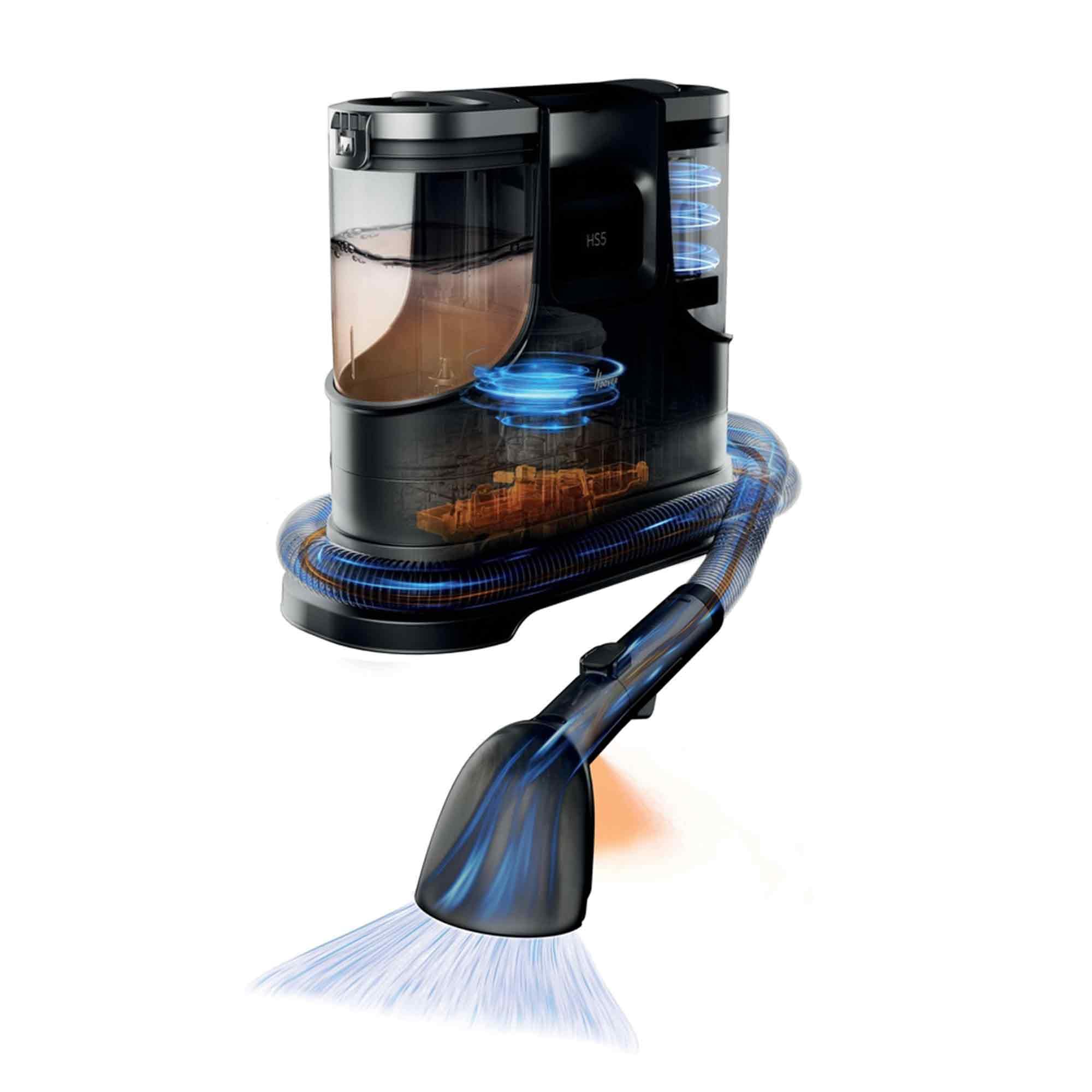 Hoover HS5 Heat Smacchiatore e smacchiatore, lavaggio e asciugatura di tappeti, divani, mobili imbottiti e vetro, serbatoio dell'acqua da 1,5 l, batterie multiple, compatte, 400 W, ideale per animali