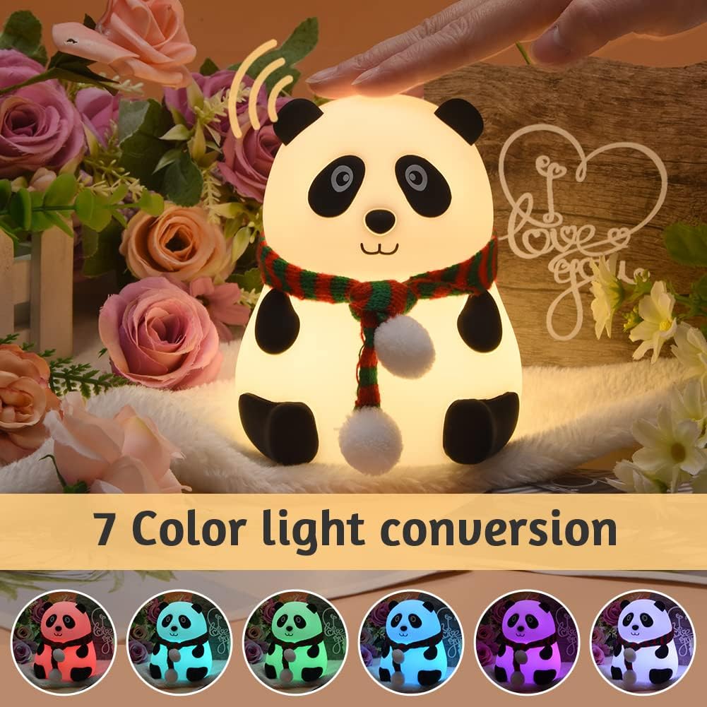 Vyoma Cute Panda Night Light, Cute Night Light for Kids, Color Change Silicone Night Light, USB Rechargeable Nursery Lamp, Eye Caring Night Light Multicolor Night Lamp for Kig Bedroom Gift 1