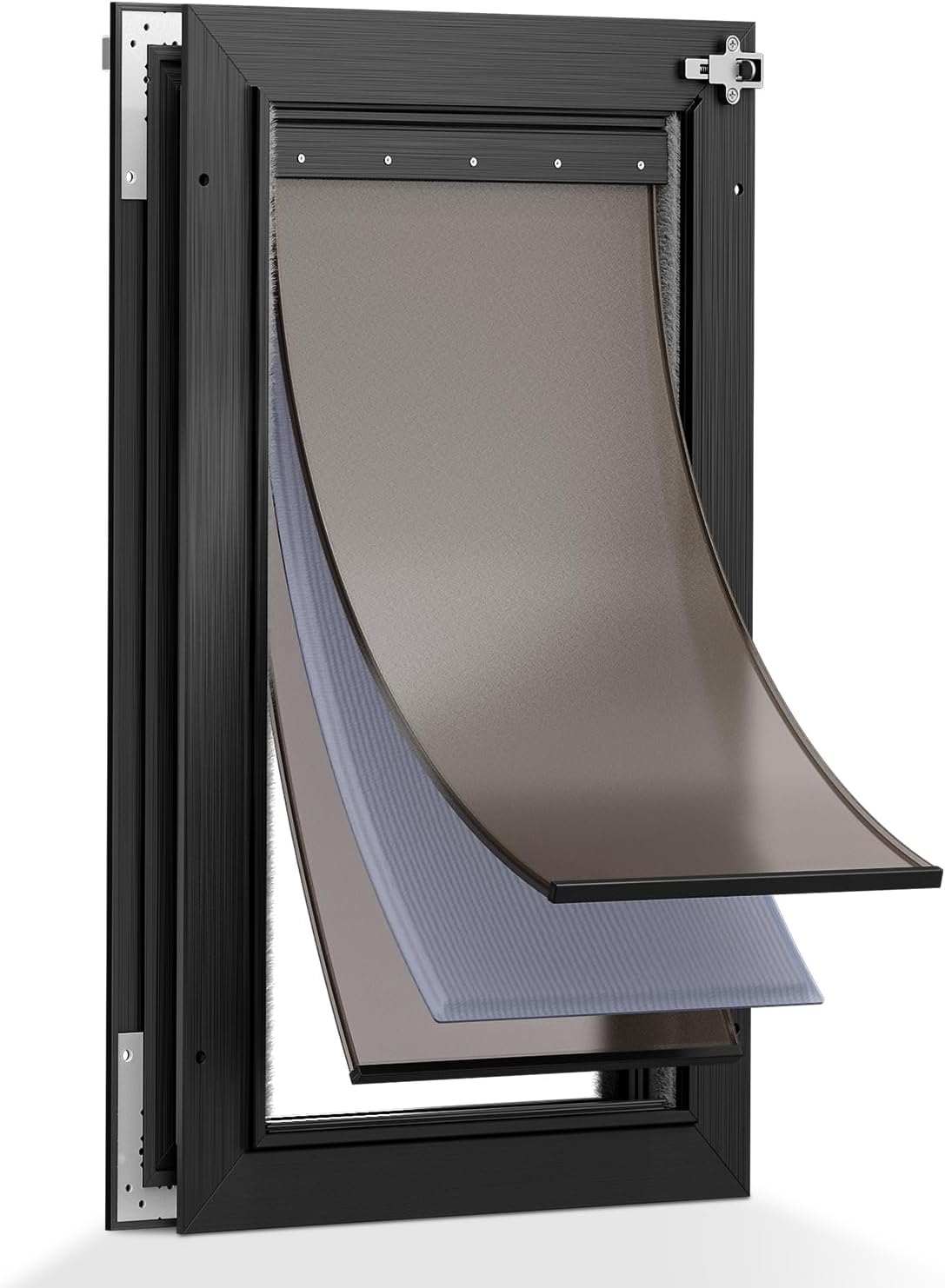 3-Flaps Dog Door for Door, All Aluminum Large Dog Doggy Doggie Door, Heavy Duty Pet Door for Dogs with Insulation Flap, Telescoping Tunnel, Sliding Closing Panel, for Pets Up to 110lb, Black