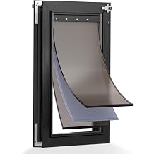 3-Flaps Aluminum Dog Door for Door, Extreme Weather Large Doggy Door, Rust Proof Heavy Duty Pet Door with Insulation Flap, Safety Locks, Sliding Closing Panel, for Pets Up to 110lb, Black