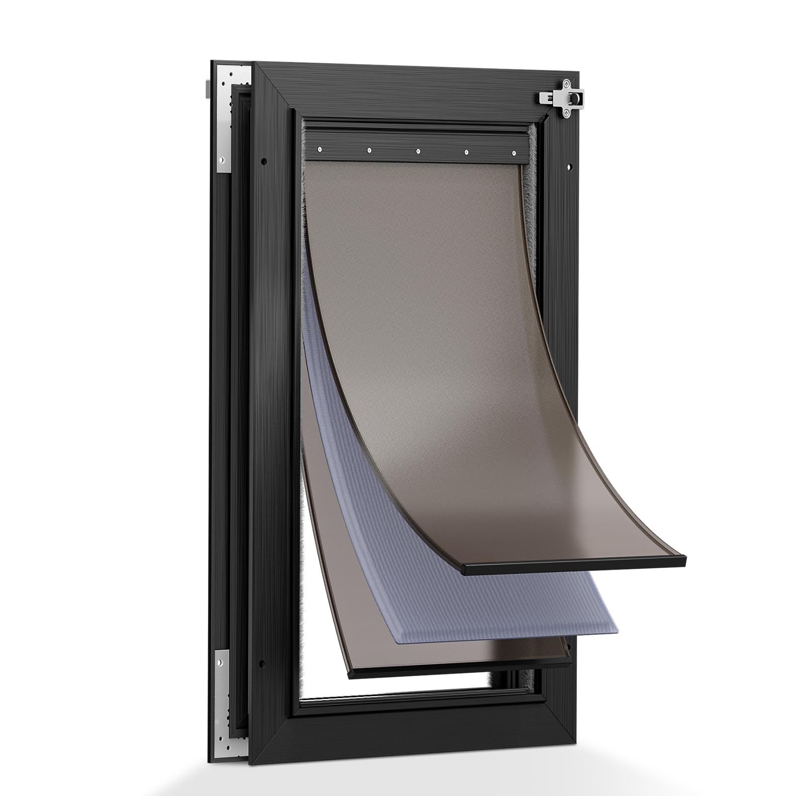 Tiylibe 3-Flaps Aluminum Dog Door for Door, Extreme Weather Large Doggy Door, Rust Proof Heavy Duty Pet Door with Insulation Flap, Safety Locks, Sliding Closing Panel, for Pets Up to 110lb, Black