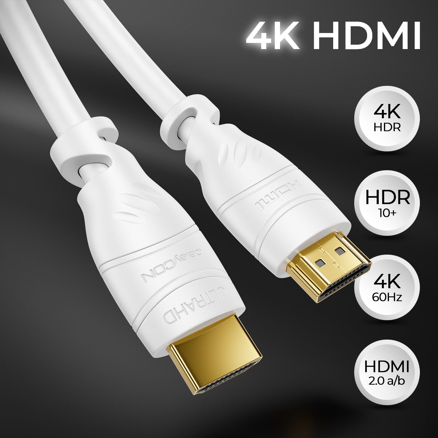 deleyCON 20m Cavo HDMI 2.0a/b - Alta Velocità con Ethernet - UHD 2160p 4K@60Hz 4:2:0 HDCP 2.2 ARC CEC Ethernet 18Gbps 3D Full HD 1080p - Bianco
