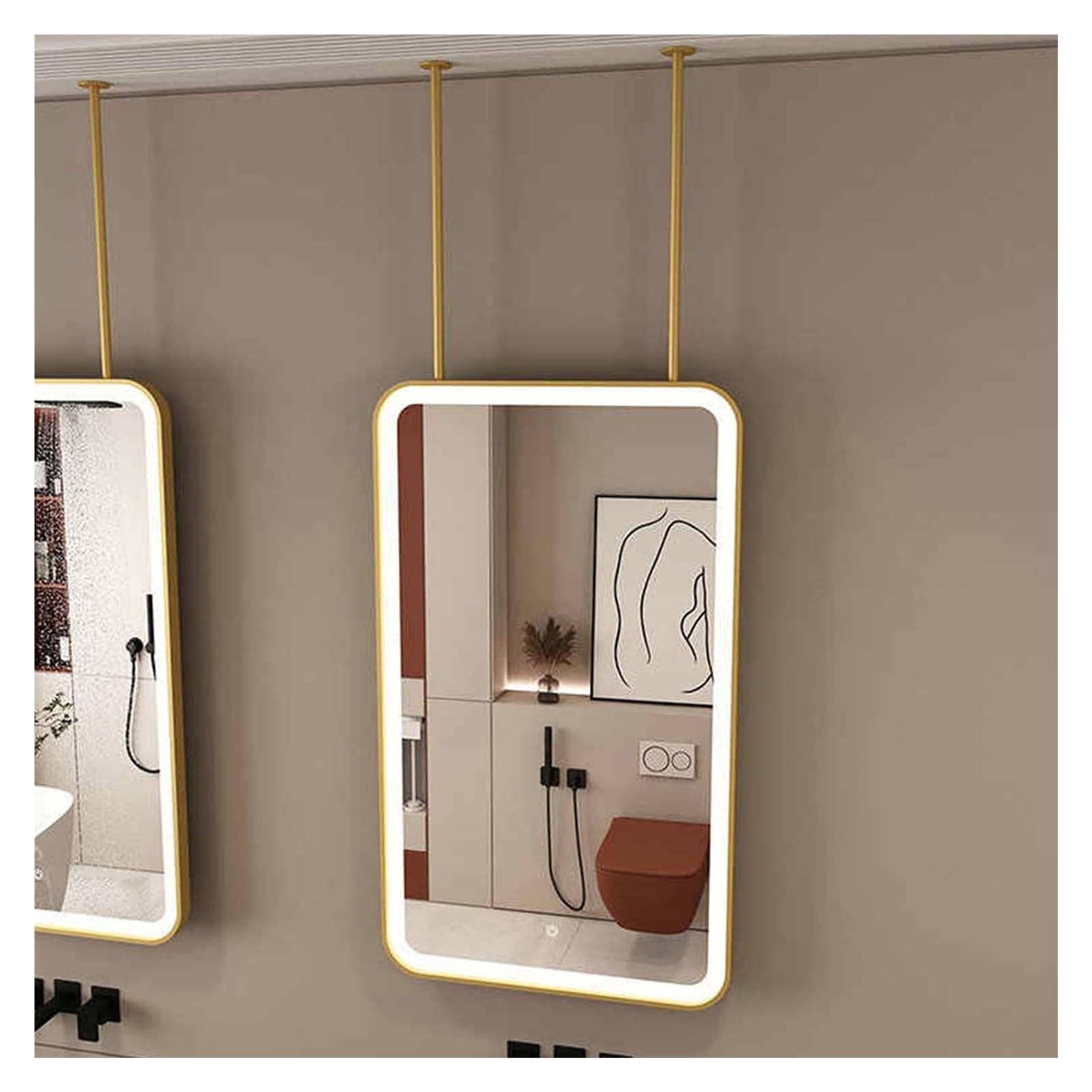 Miroir LED suspendu au plafond haut de gamme, réglable avec 3 teintes de lumière
