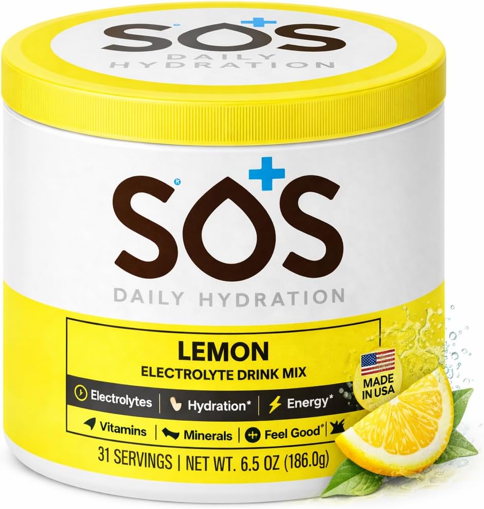 SOS Hydration Electrolyte Powder Drink Mix – Lemon 31 Servings | Low Sugar Electrolytes, 15 Cal | Keto Hydration Powder for Rapid Rehydration