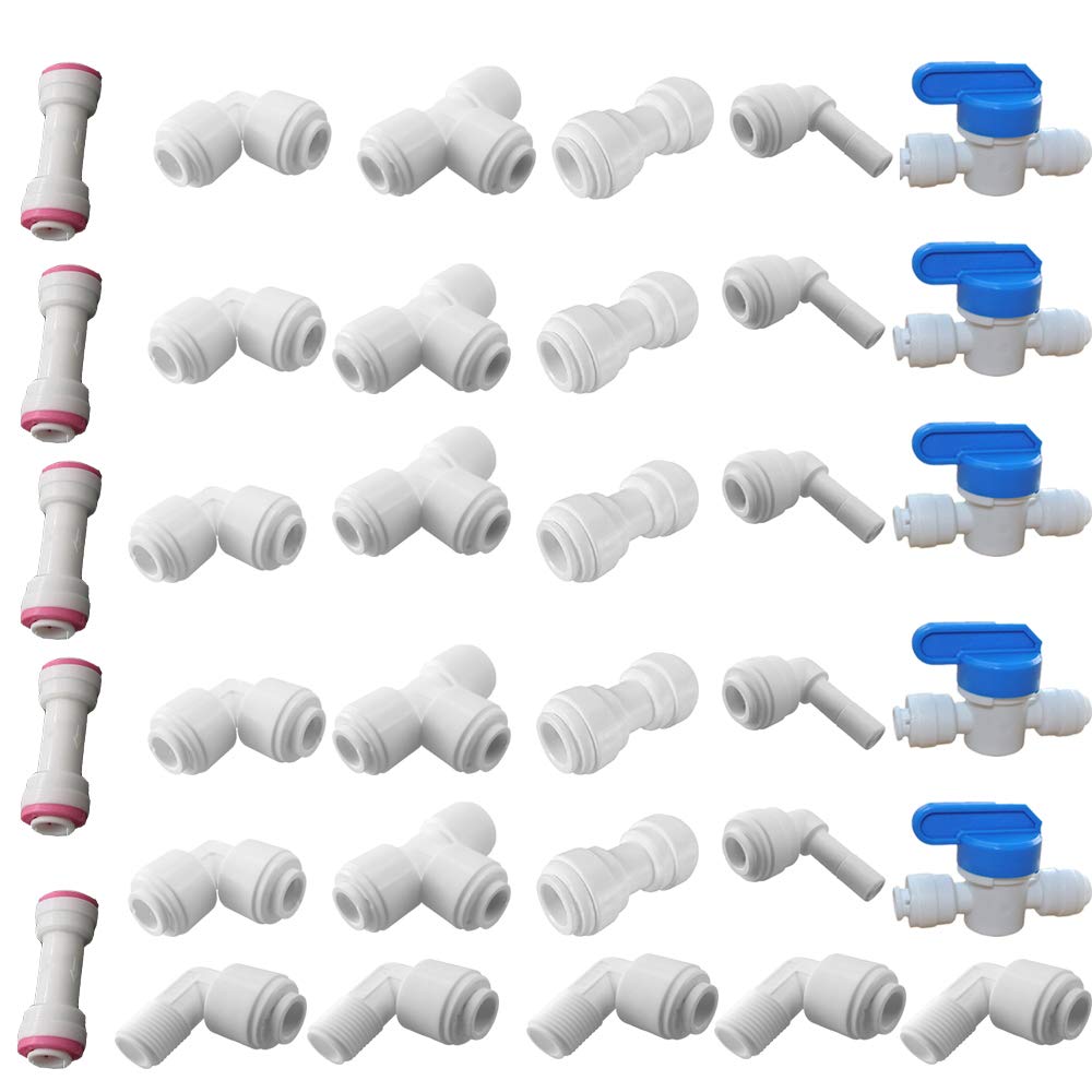 PureSec 2020 1/4 inch QC Fitting KIT Push to Connect Combo for RODI System(Pack of 35)