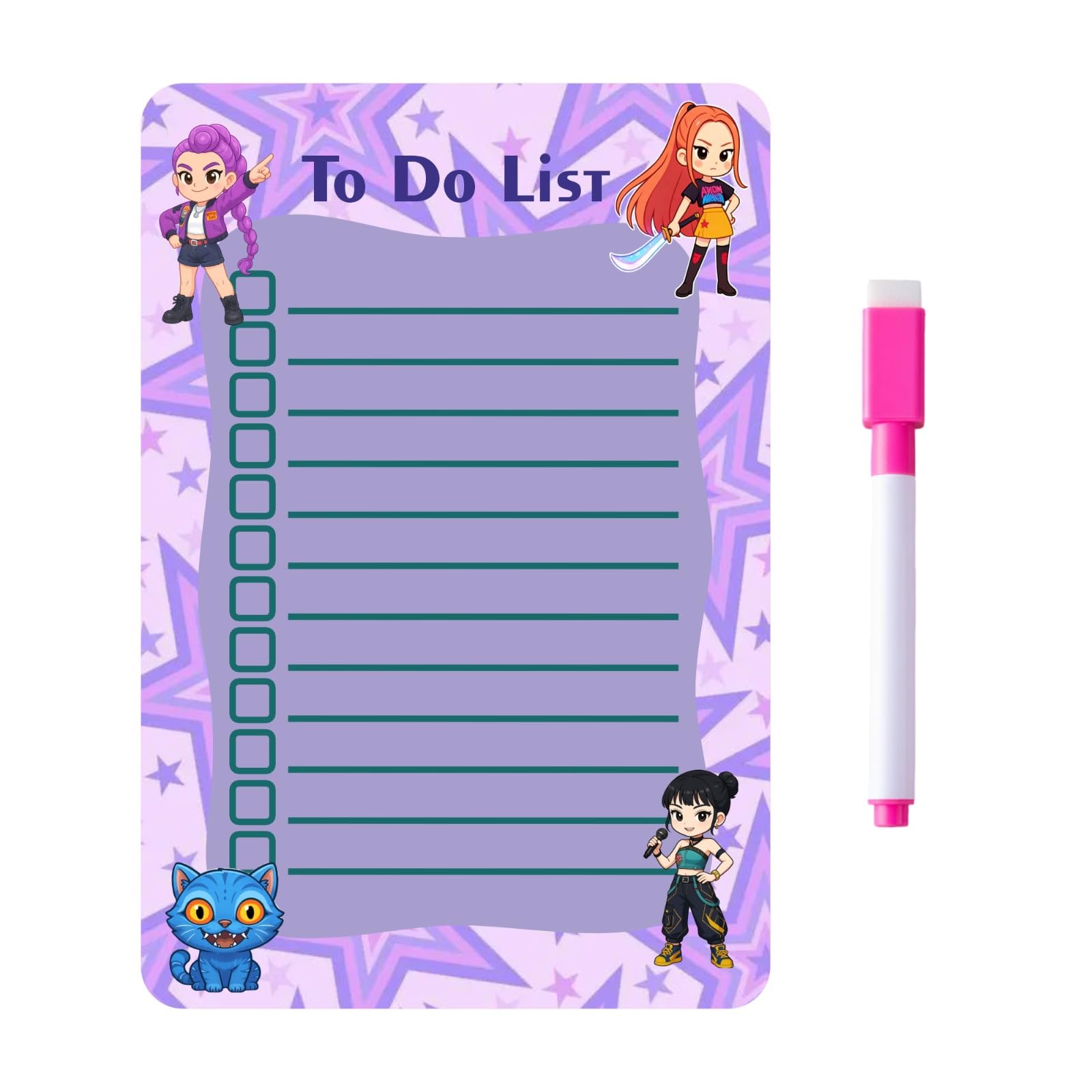 Kpop Demon Magnetic to Do List Board for Kids | Reusable Dry Erase Fridge Magnet Memo Board with Marker | Magnetic Writing Planner for Home, School & Office | 15.24 x 22.41 CM-image-9