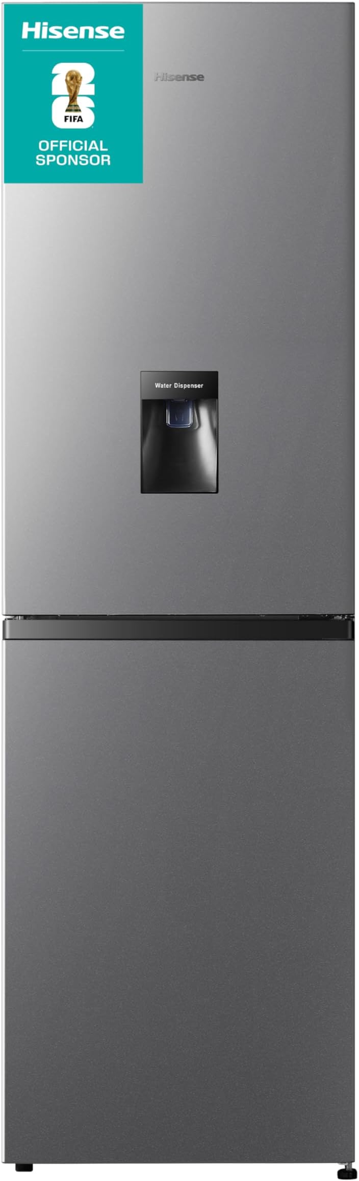 Hisense RB327N4WCE 55cm Freestanding 50/50 Fridge Freezer - 256 litre capacity - Total No Frost - Non-plumbed Water Dispenser - Silver - E Rated, H182.4 x W55 x D55.6 (cm)