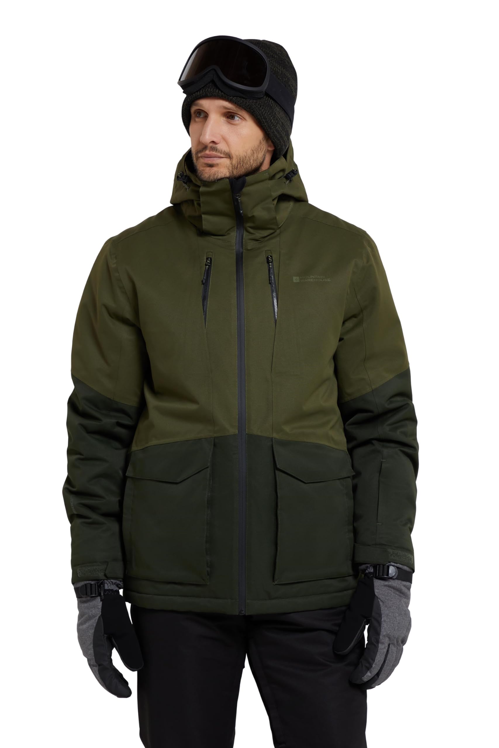 Mountain Warehouse Interstellar Mens Waterproof Padded Ski Jacket, Breathable, Taped Seams, Detachable Snow skirt - Best for Skiing, Sports, Walking Khaki XS