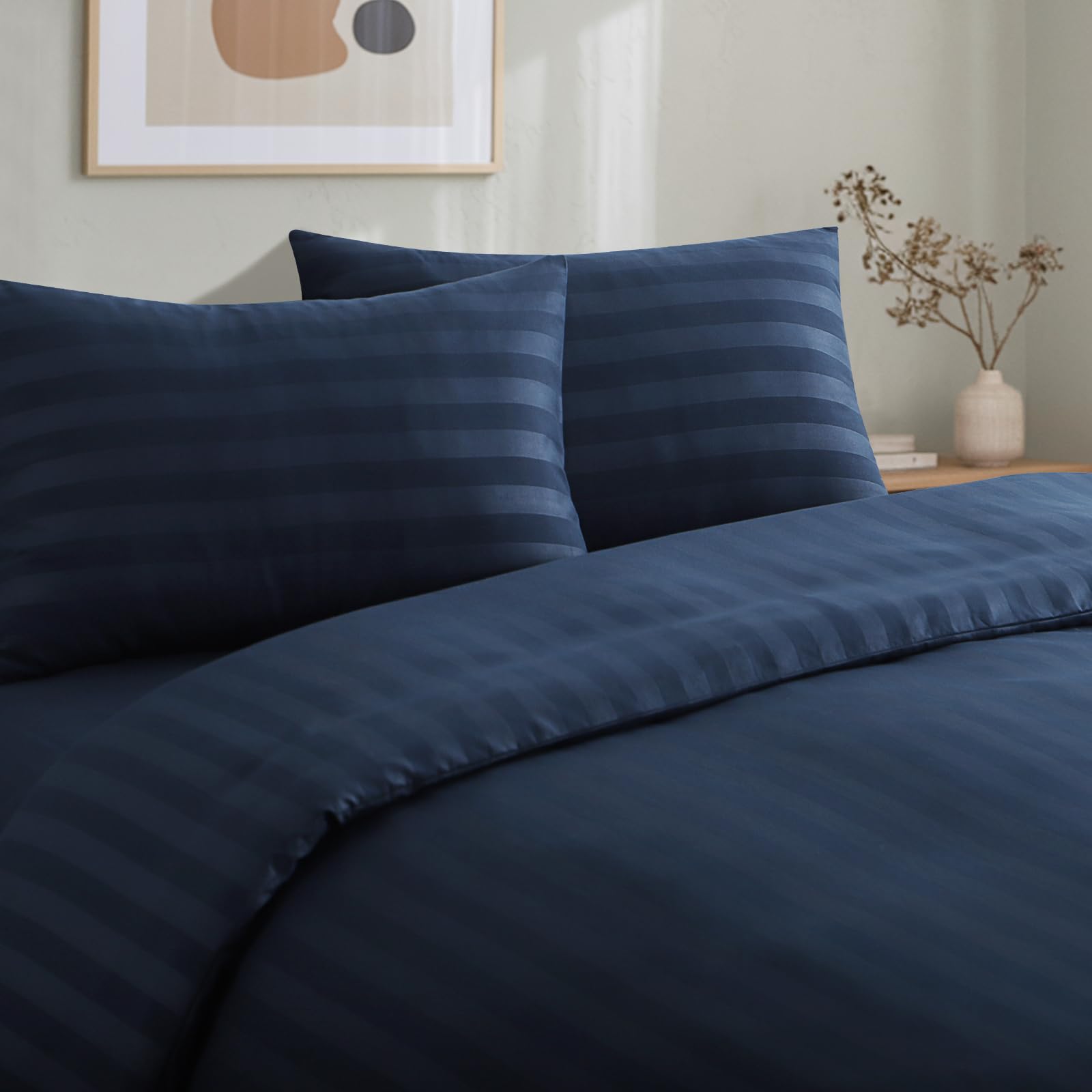 Tifschlaf Blue Satin Striped Bedding Double Bed, Duvet Cover Set including 2 Pillowcases, Soft Quilt Cover Duvet Set Zipped - Image 2