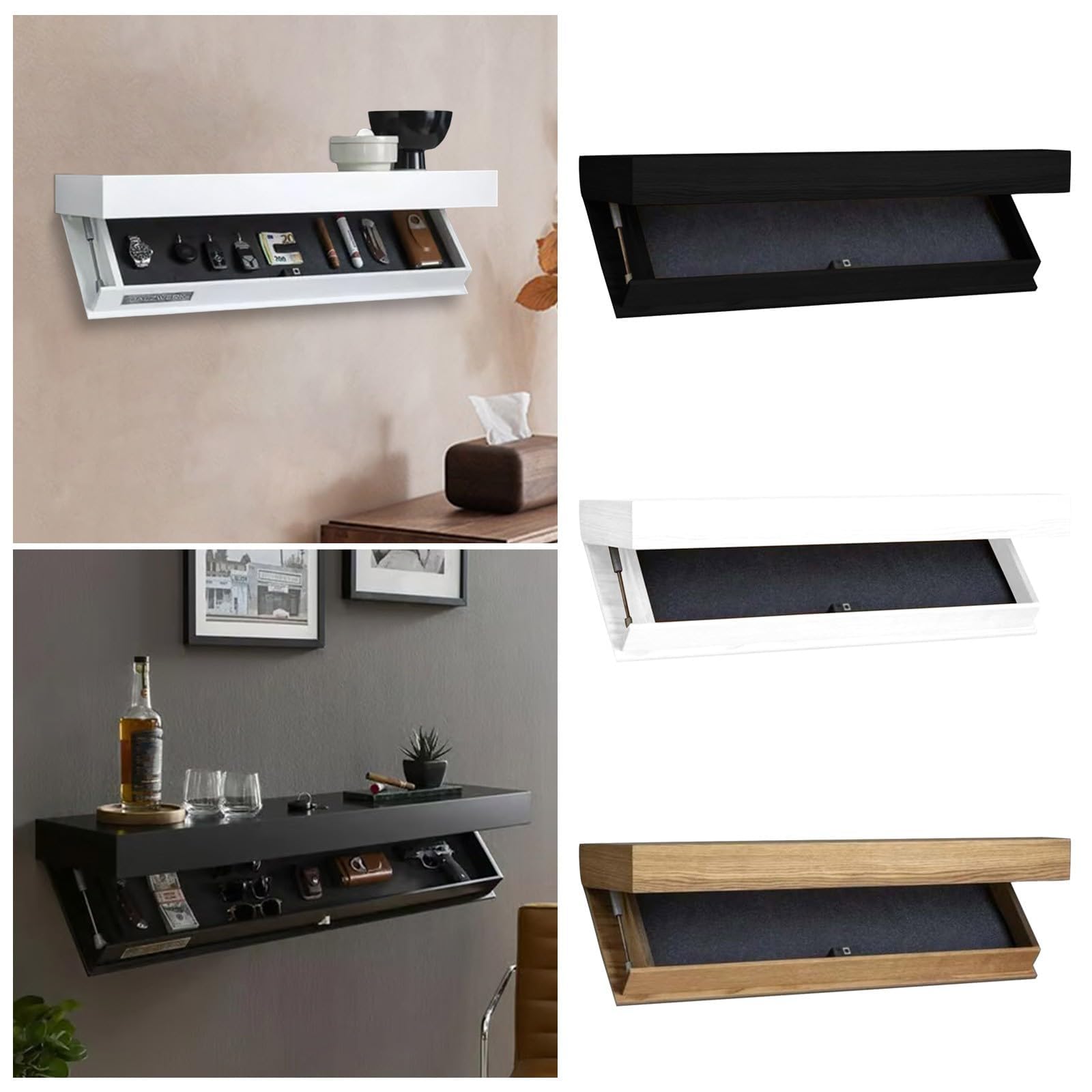GAOXIAO Mensola con Cassetto Nascosto Segreto, Mensola con Design a Lembo Magico con Scomparto, Mensola da Parete Galleggiante per Stoccaggio Segreto per Casa o Ufficio Black 40 x 24 x 7 cm