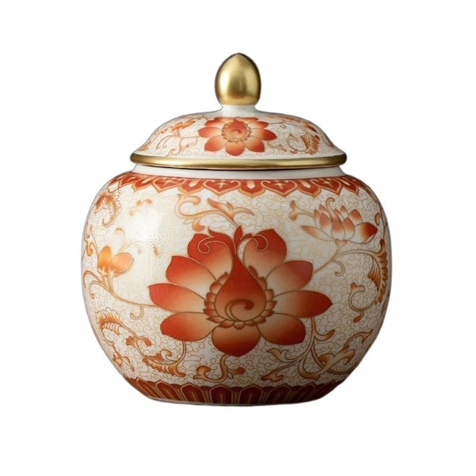 Hhaoran-9868 Ceramic Tea Canister Traditional Hand-painted Enamel Ceramic Tea Canister Household Sealed Storage Jar Empty Ornaments Food Canisters for Kitchen(Red)