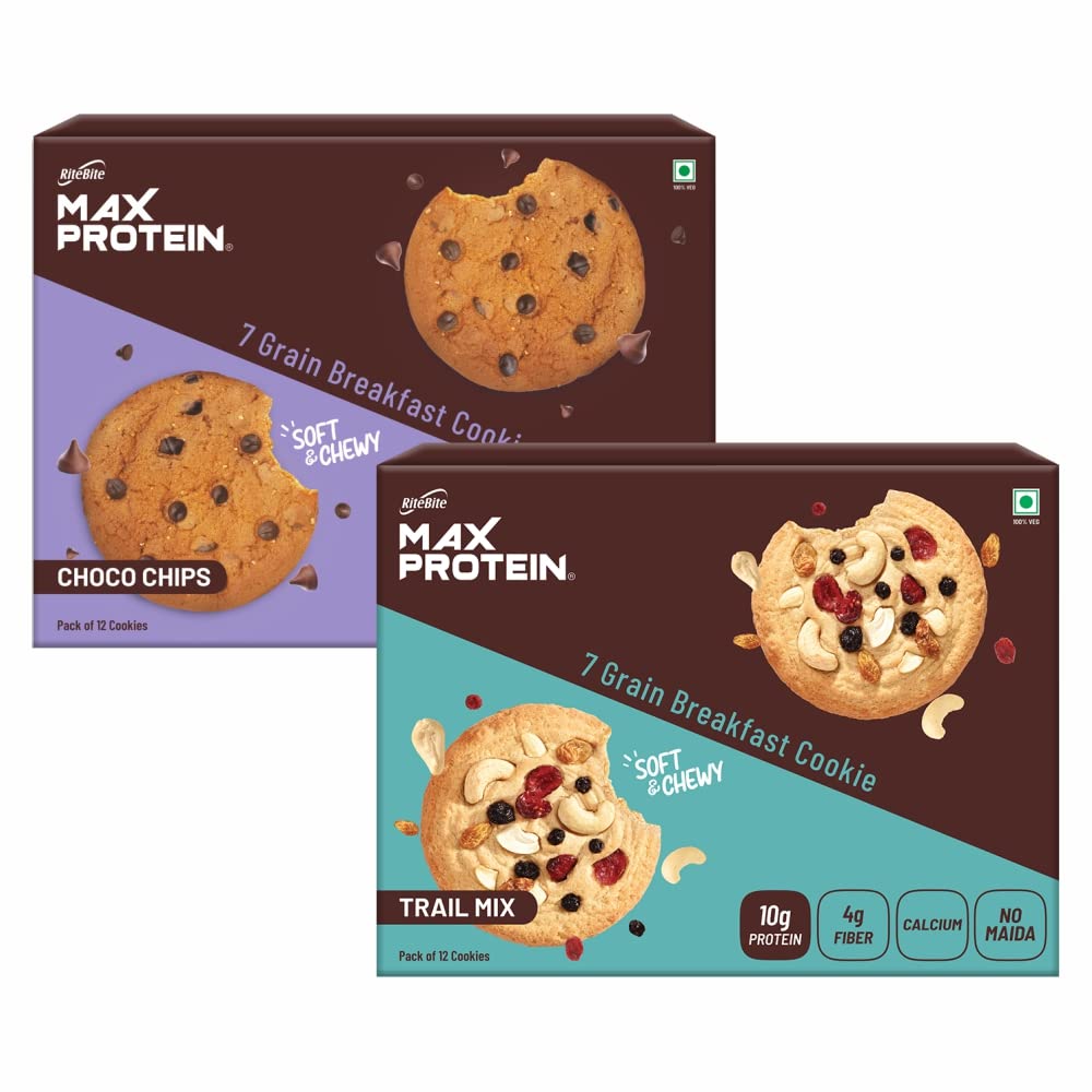 RiteBite Max Protein Cookies - Choco Chips 660 g - Pack of 12 (55g x 12) + RiteBite Max Protein Cookies - Trail Mix 55g- Pack of 12 combo (B09QJ3N415) Amazon Price History, Amazon Price Tracker