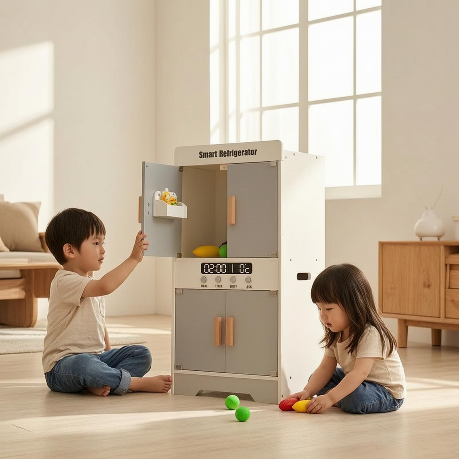 Frigorifero Giocattolo in Legno Cucina Giocattolo con Frigorifero Robusta Cucina da Gioco per Strutture per l'infanzia Nido, Giochi