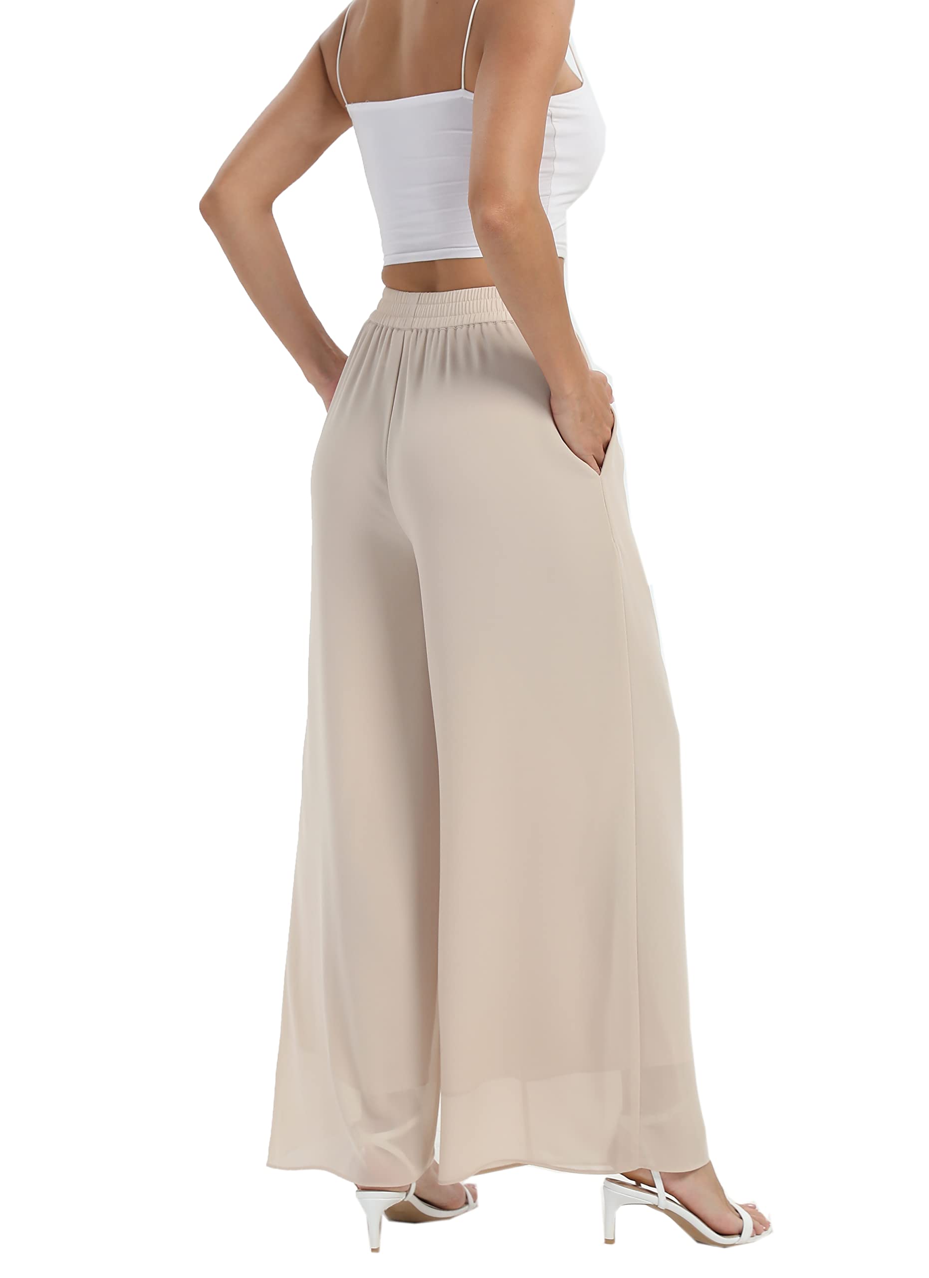 Chiffon-Kleid für Damen, Strandkleid, weites Bein, Palazzo-Hose, elastische Taille