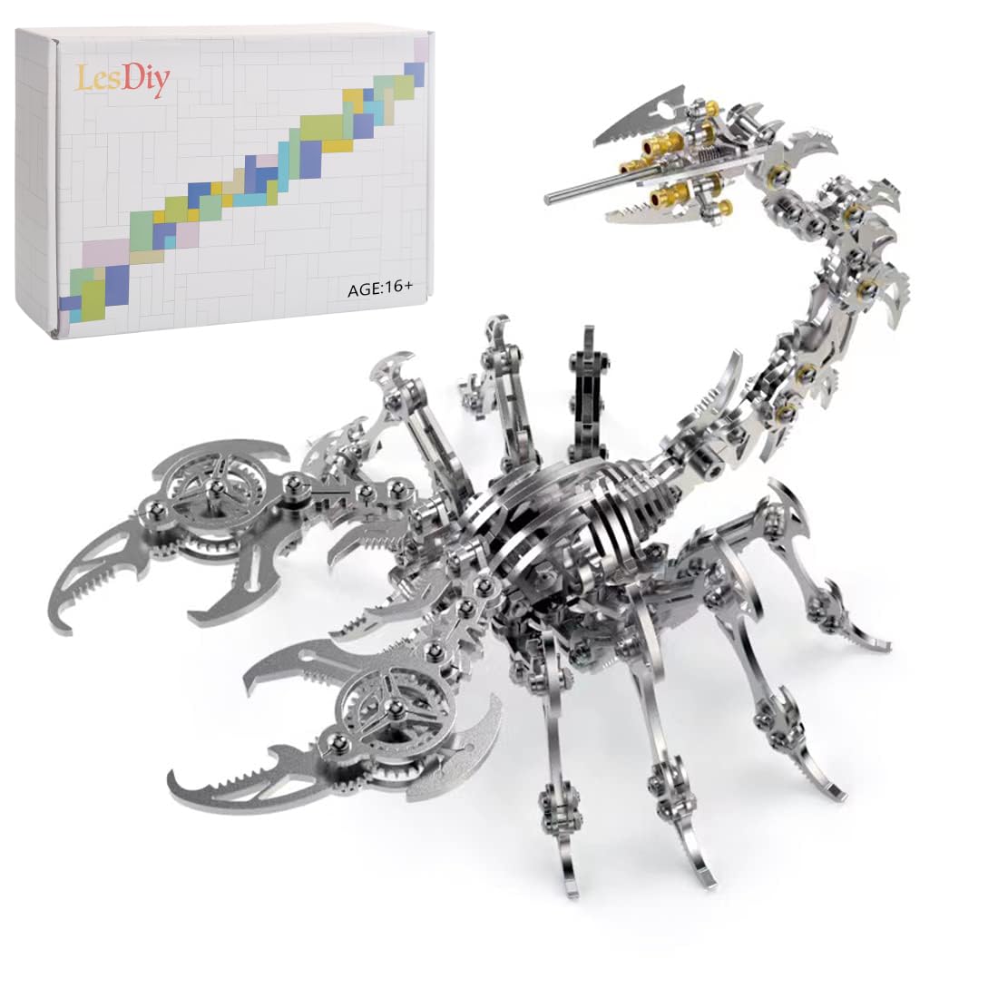 WUGU Zestaw modeli 3D Metal Scorpion King, zestaw metalowych puzzli 3D, 200 szt. zmontowane, zdejmowane zestawy modeli dla Chindren i dorosłych, kolor stali nierdzewnej