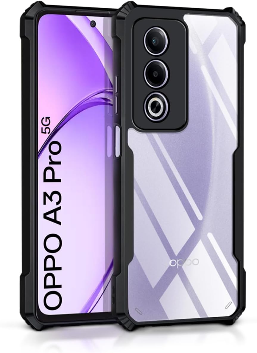 WOW IMAGINE Shock Proof Clear Protective Back Case for Oppo A3 Pro 5G | Oppo K12x 5G - AirEDGE Technology | 360 Degree Camera Protection | Transparent Hybrid Back Case Mobile Cover - Black