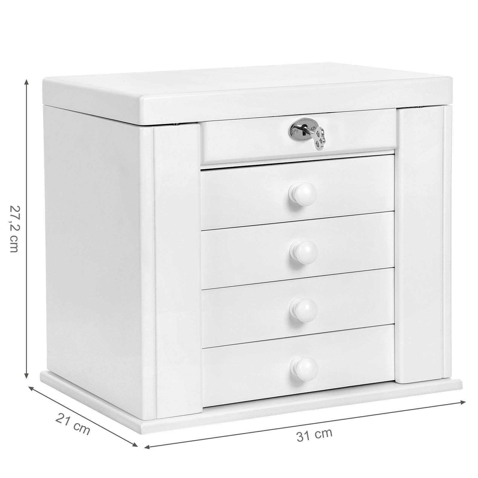 SONGMICS Wooden Jewellery Box, Large Jewellery with Velvet