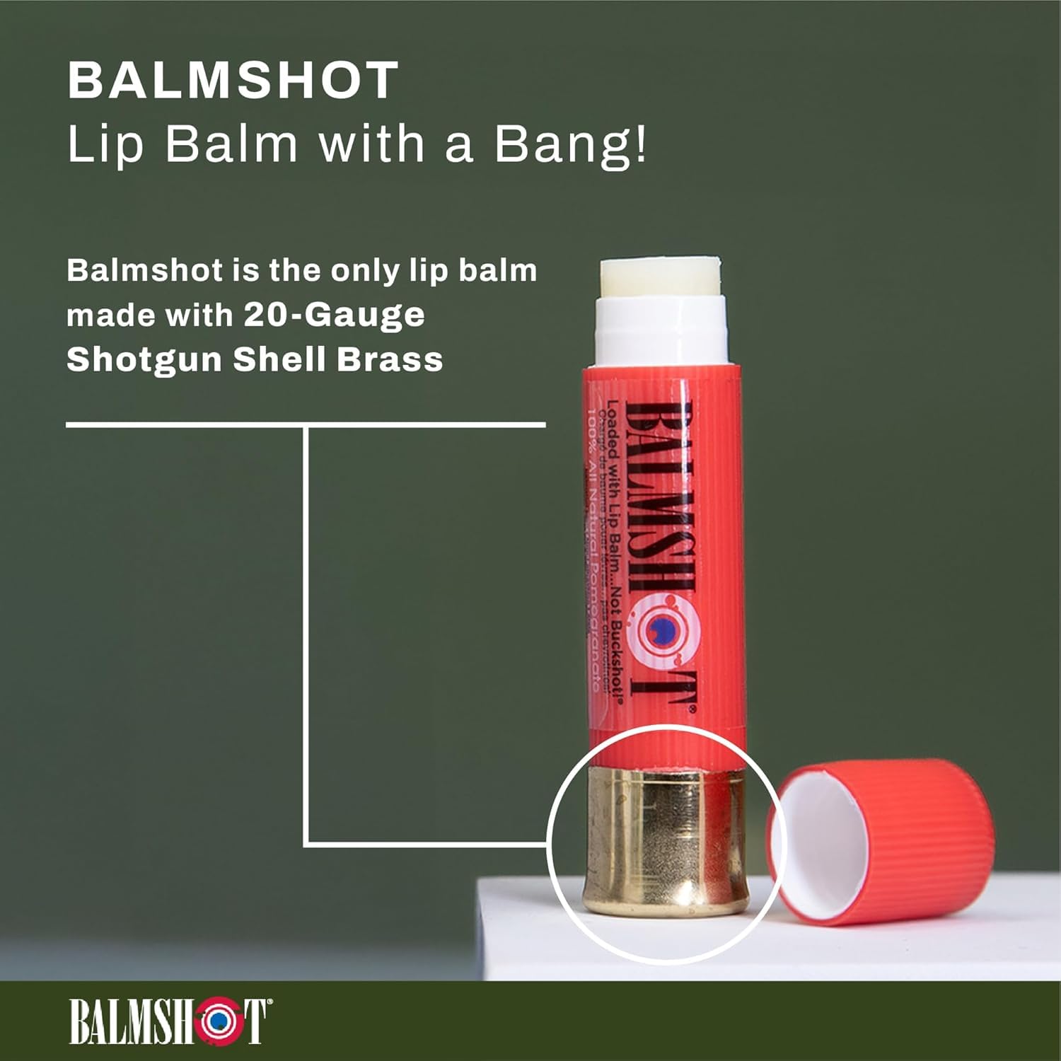 BALMSHOT Lip Balm 4-Pack – Fruit Combo Variety Pack – (2) Pomegranate & (2) Raspberry – SPF 15 Beeswax Formula – 20-Gauge Brass Shotgun Shell Tube – Long Lasting, Heat Resistant – Made in USA
