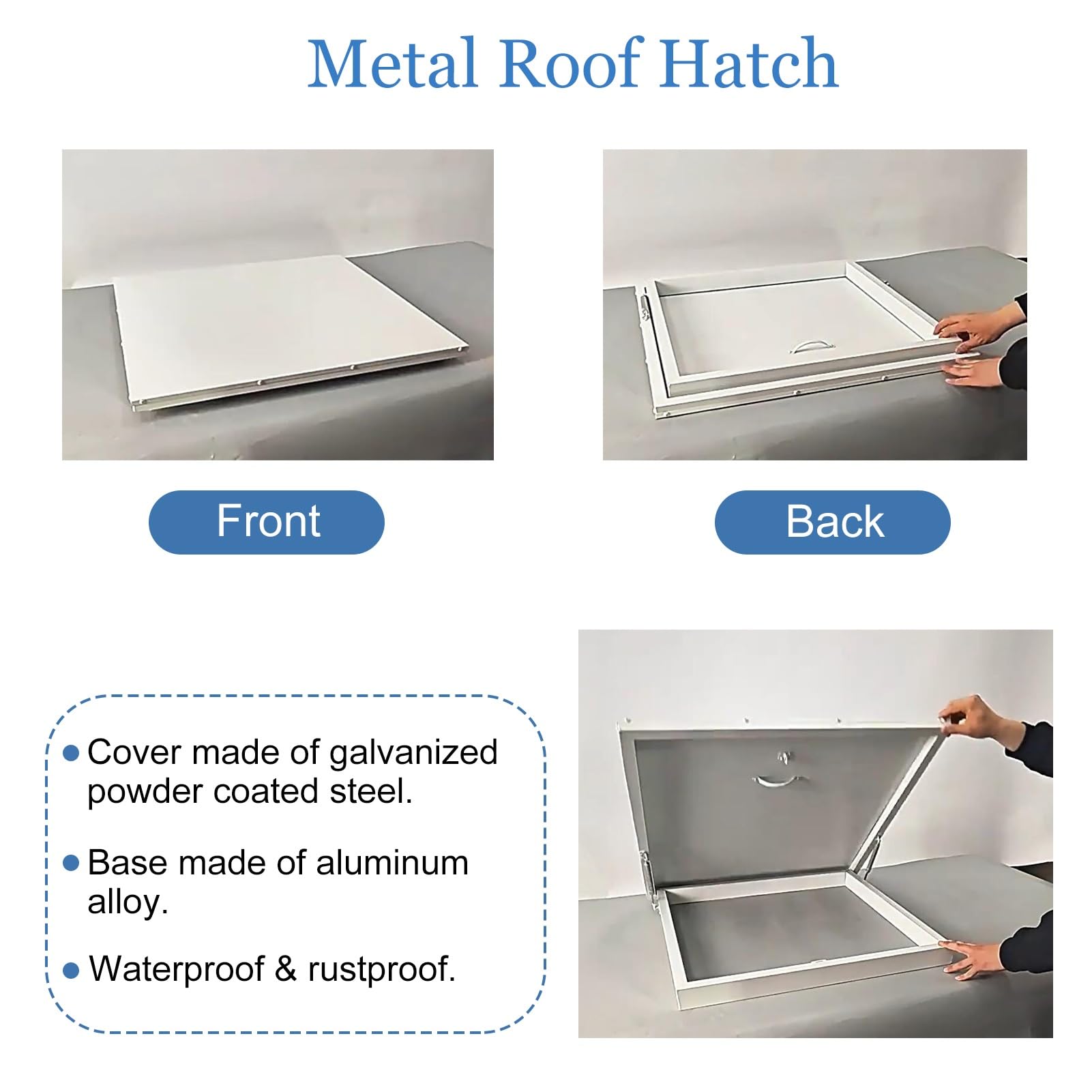 Cubierta de escotilla de acero galvanizado, 34 x 34 pulgadas, impermeable, para puerta de acceso al techo, apertura de seguridad, acceso de emergencia al techo, solución de entrada segura y protección