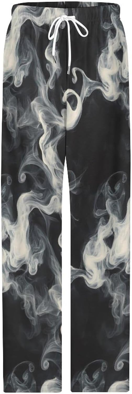 White Smoke Swirls Wide Leg Pajama Pants for Women Lounge Trousers Pj Bottom Fall Casual Sweatpants