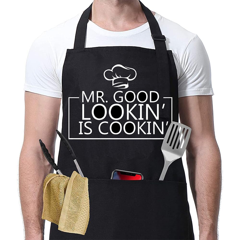 Gadgetking Black Mr Good Lookin Bbq Apron Gift For Him Man Dad Cooking Chef Novelty 30Th 40Th 50Th 60Th Birthday Gifts Christmas Stocking Filler Secret Santa Rude Silly Presents For Him Husband Dad Boyfriend Uncle