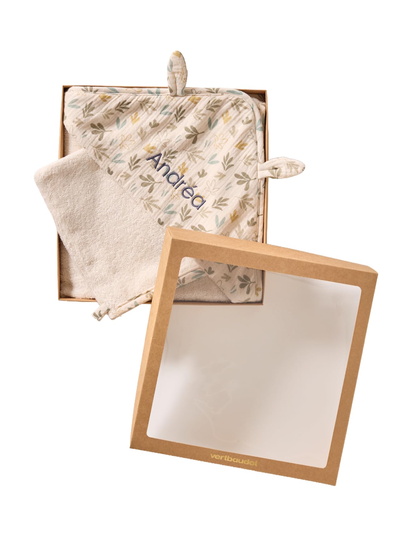 VERTBAUDET Cape bain gaze de coton BAYOU avec gant de toilette