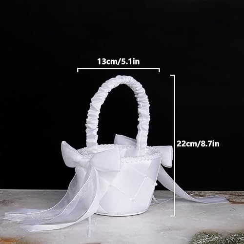 Miniatura 2 de Cesta de la muchacha de las flores de la boda, cesta blanca de la boda para