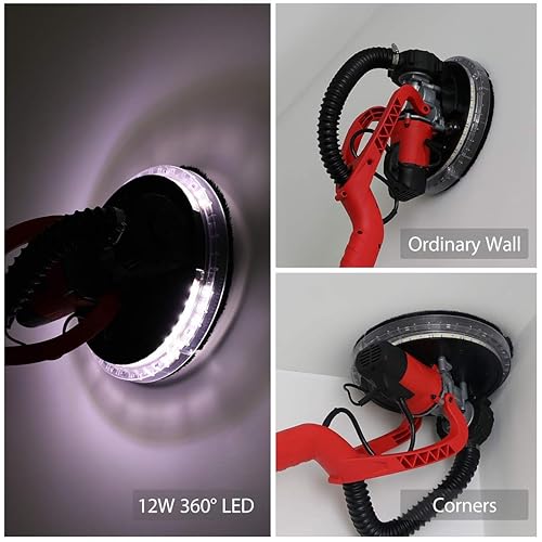 Miniatura 5 de POWER PRO 1850 - Lijadora eléctrica para paneles de yeso velocidad variable 1000-1850 rpm 750 vatios con sistema de vacío automático luz LED y caja