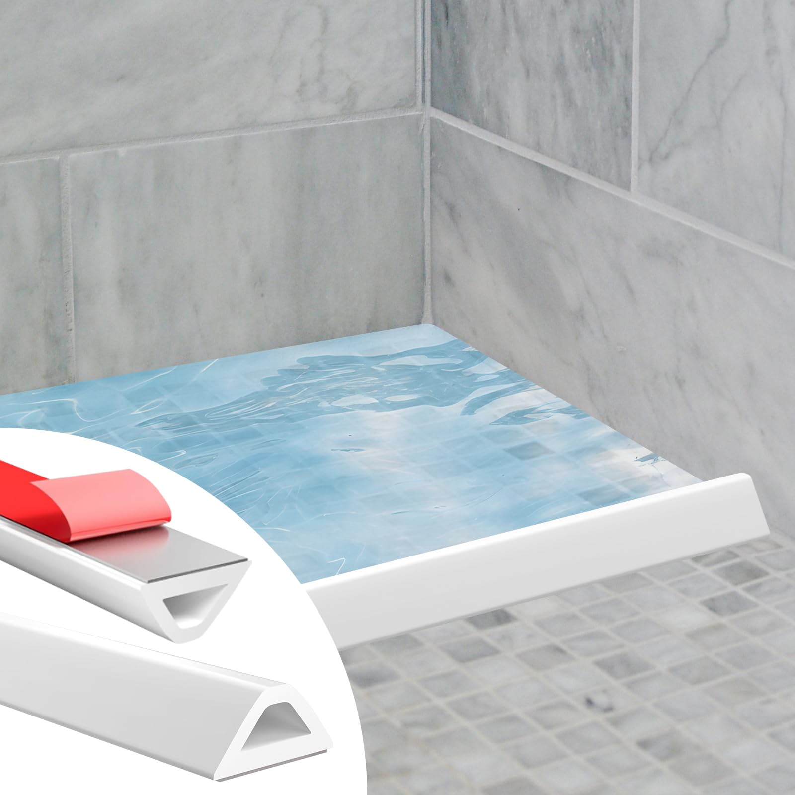 Aovanta Wet Room Floor Barrier, 100cm Shower Water Barrier Self Adhesive, Leakproof Shower and Sink Seal, Flexible Water Barrier for Bathroom Floor, Shower Tray, White