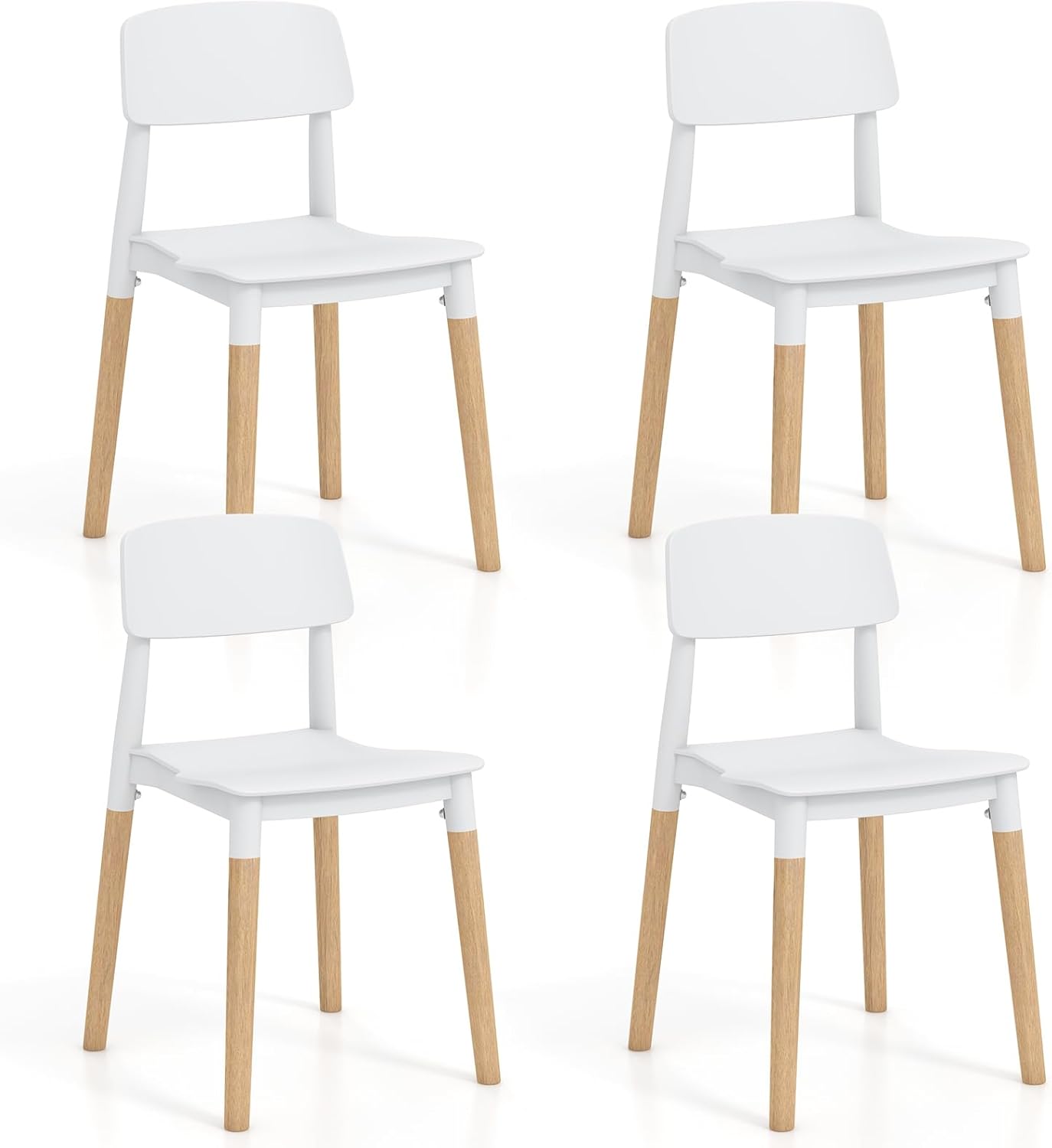 Giantex Modern Dining Chairs Set of 4, Plastic Dining Side Chair Set w/Sturdy Wooden Legs, Wide Seat & Ergonomic Backrest, Armless Kitchen Chairs for Dining Room Living Room Restaurant Cafe (White) - Thumbnail 2