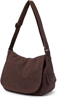 Canvas Crescent Bag,Large Hobo Crossbody Bags for Men Women Slouchy Multi-pocket Canvas Messenger Bag Zipper